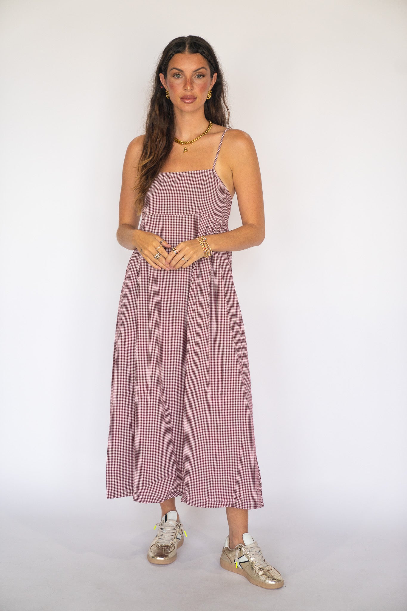burgundy gingham dress Burgundy Gingham Square Neck Ruffle Midi Dress PinkBlush