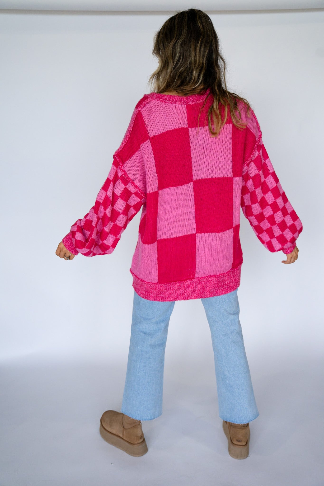 Oversized Checkered Knit Sweater