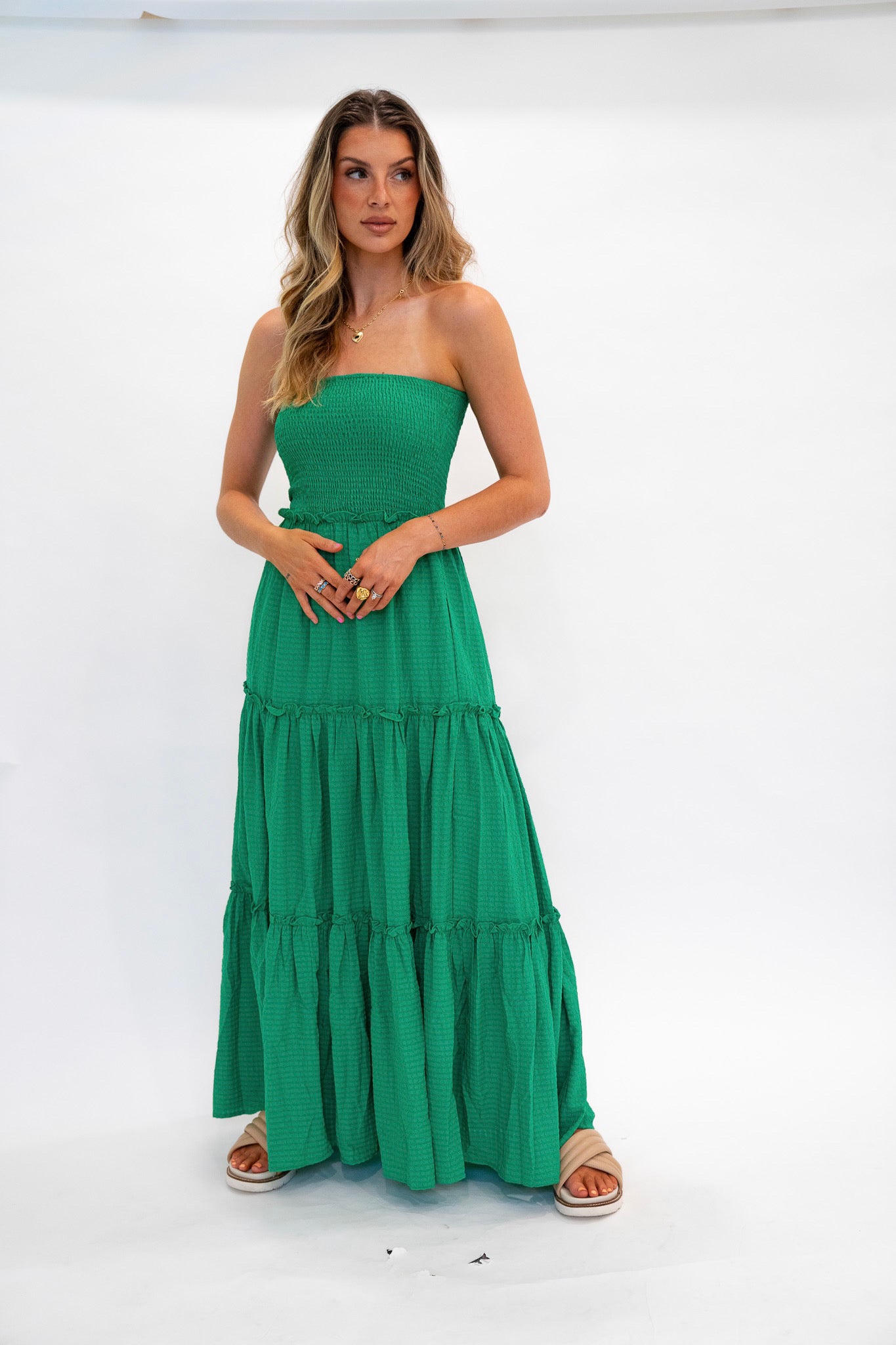 Green Smocked Maxi Dress