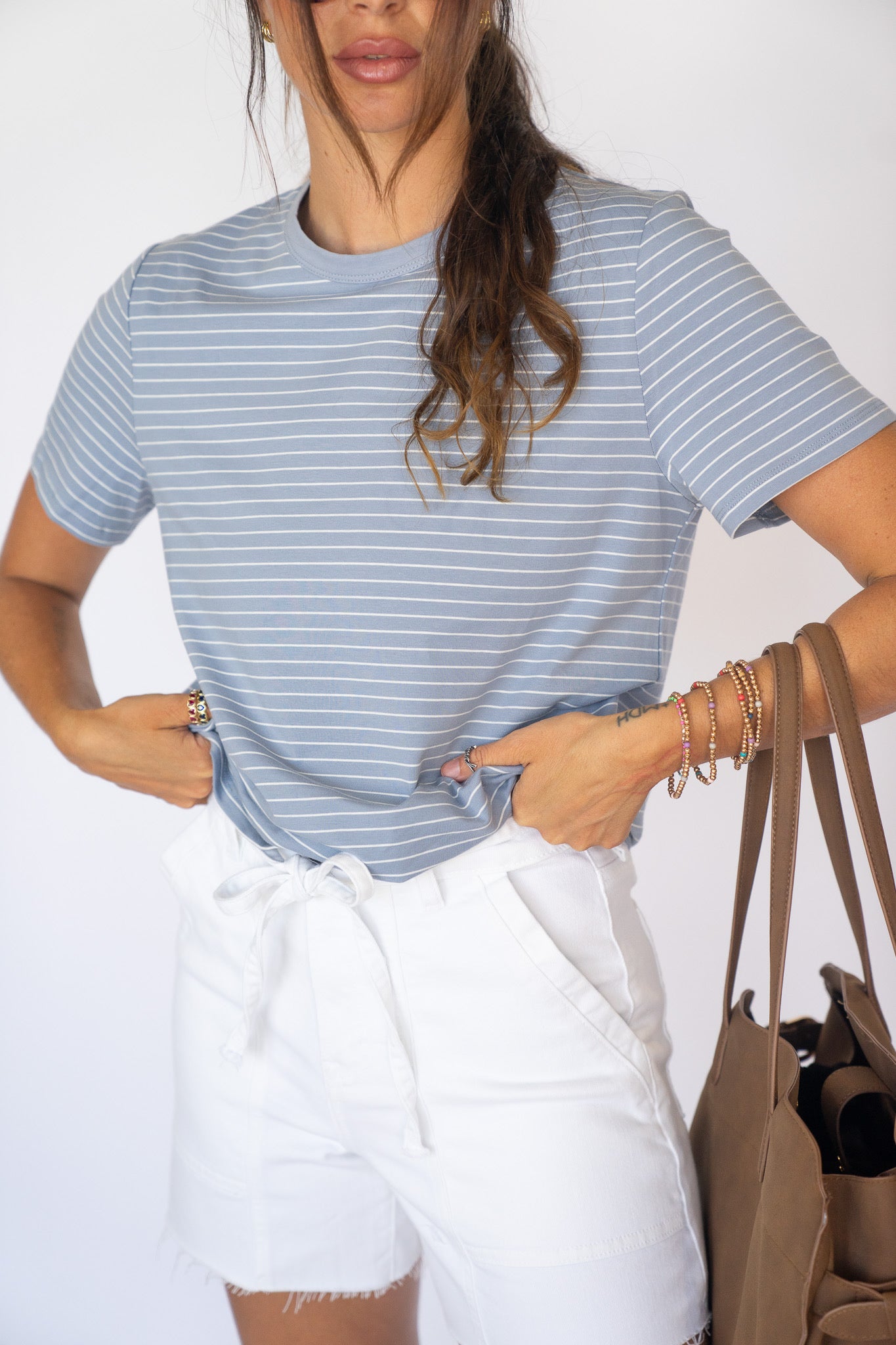 Dusty Blue Pin Stripe Tee