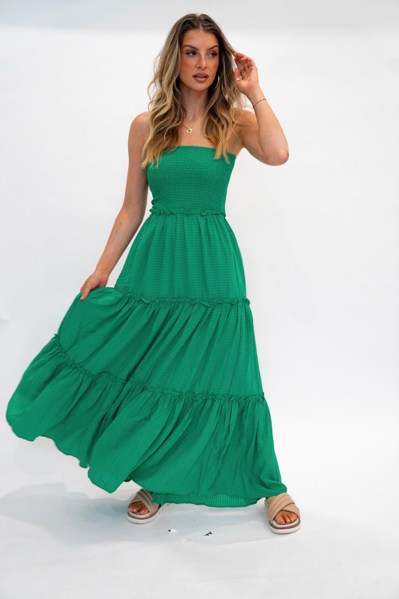 Green Smocked Maxi Dress