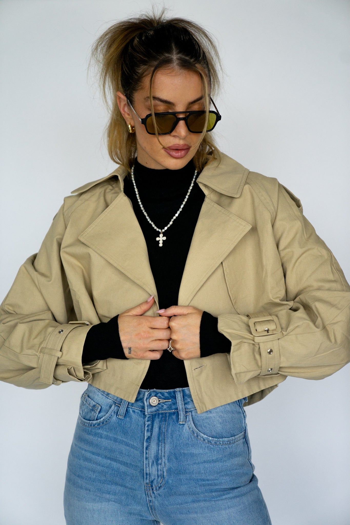 NY Nights Cropped Trench