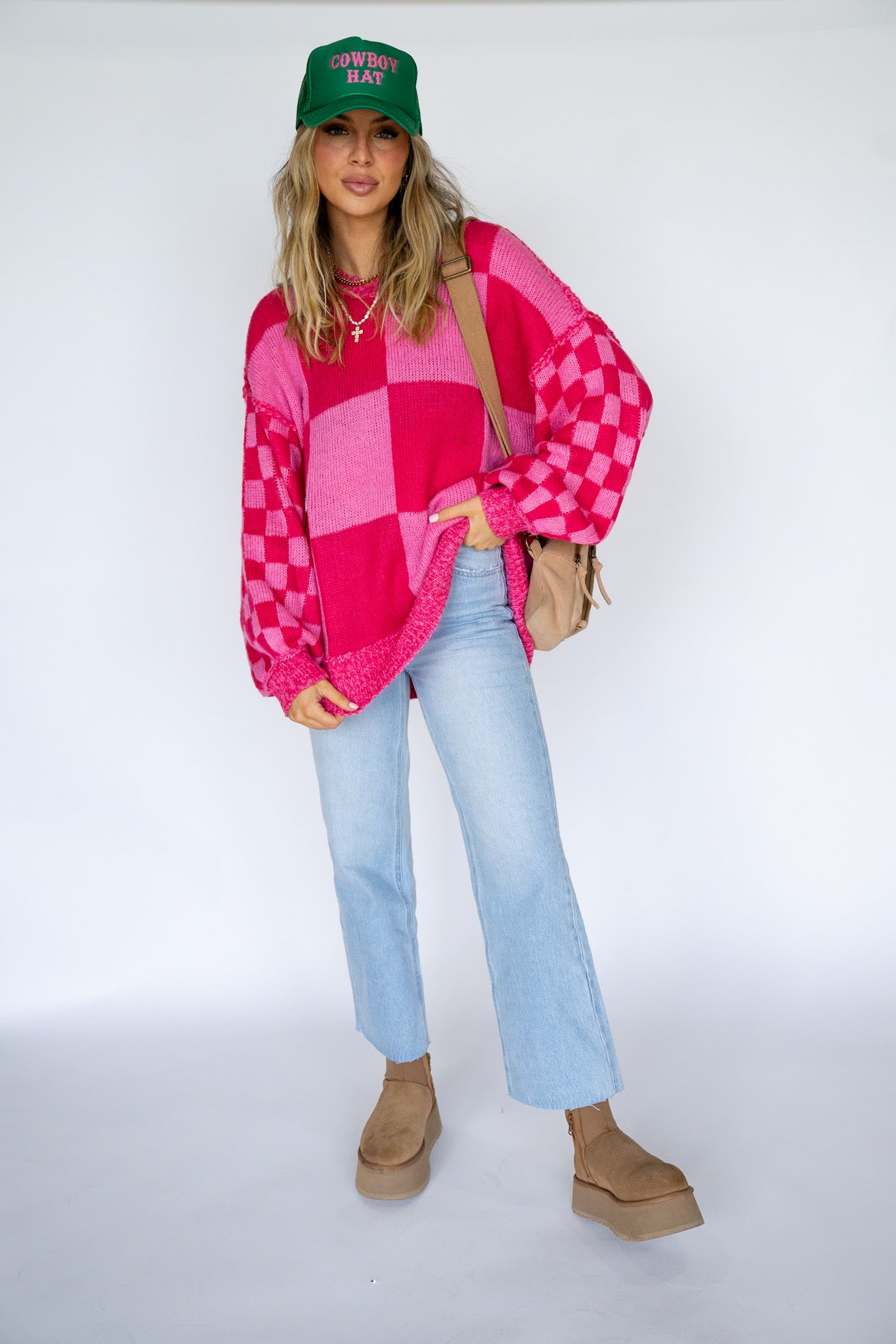 Oversized Checkered Knit Sweater