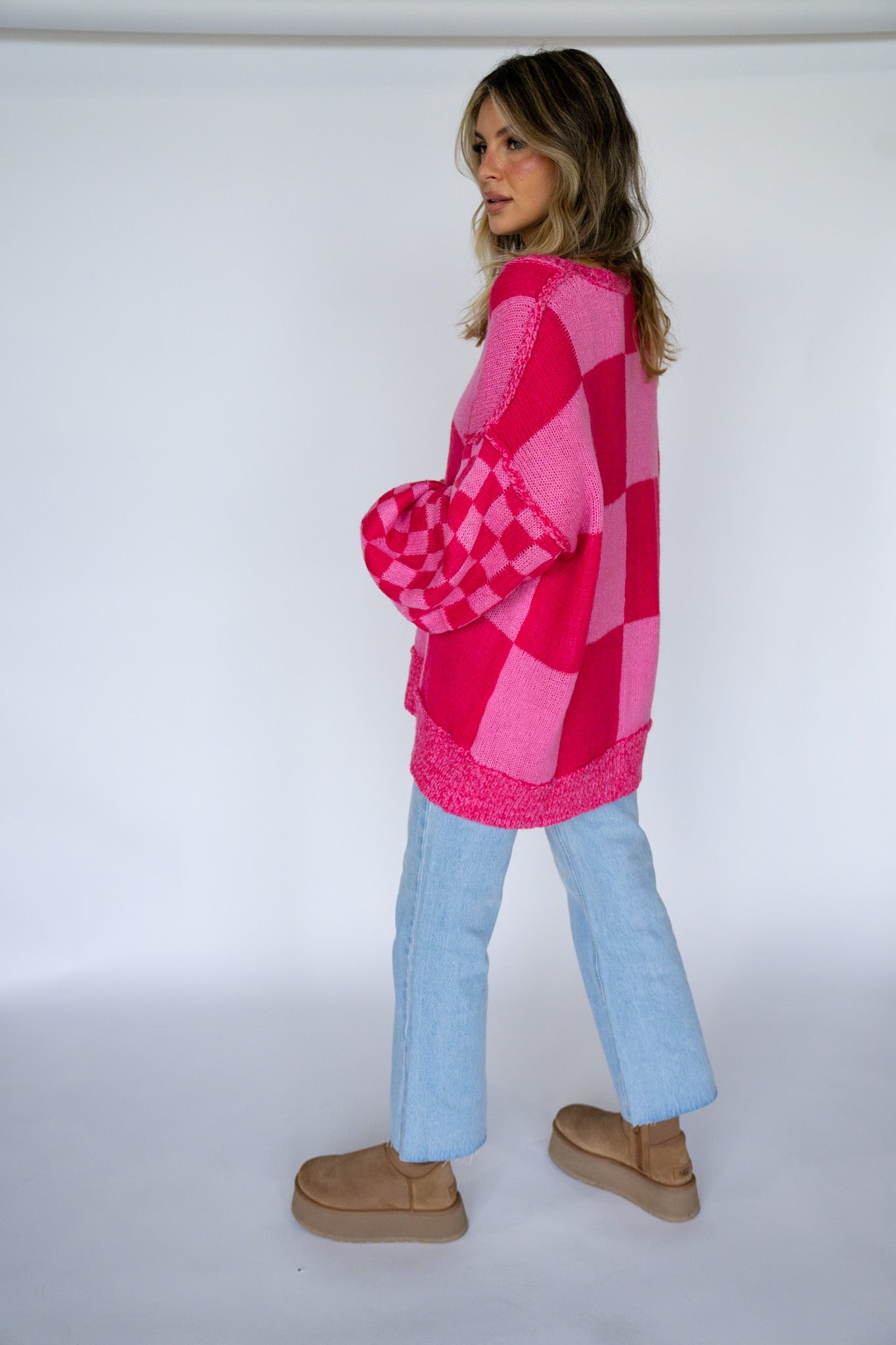 Oversized Checkered Knit Sweater