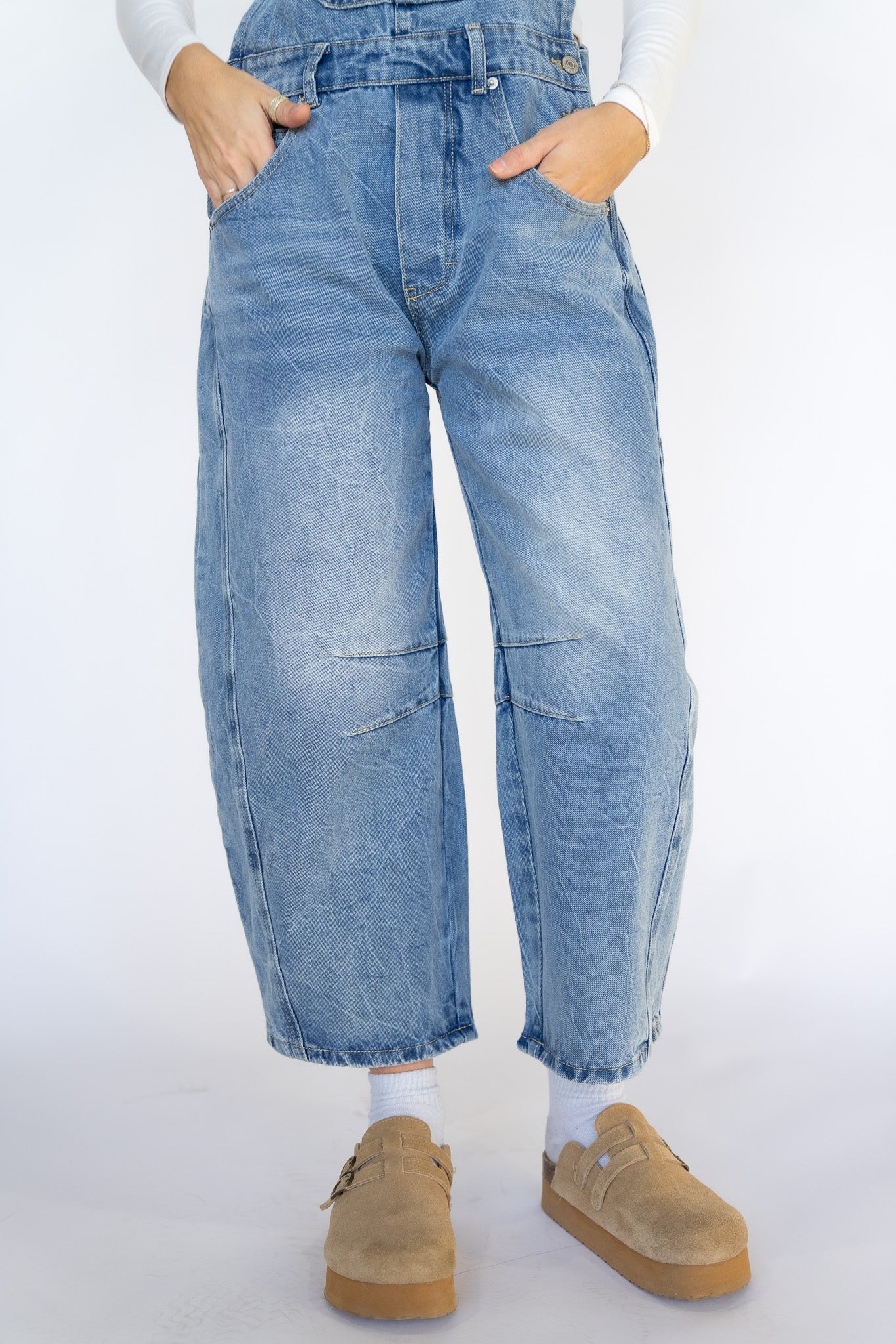 Denim Barrel Overalls