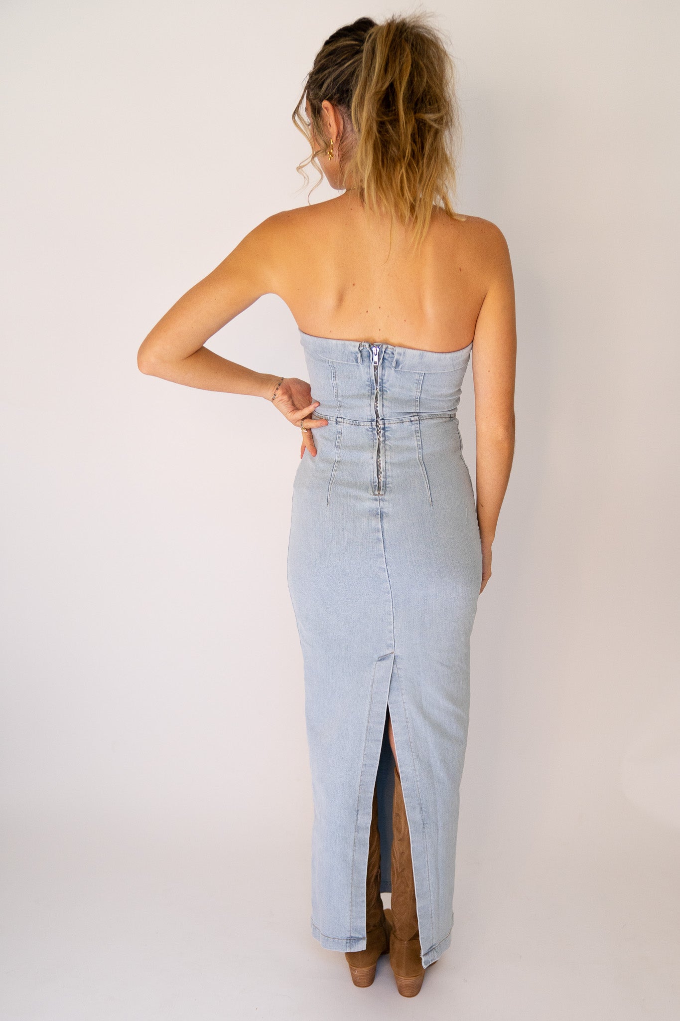 Stretch Denim Maxi Dress