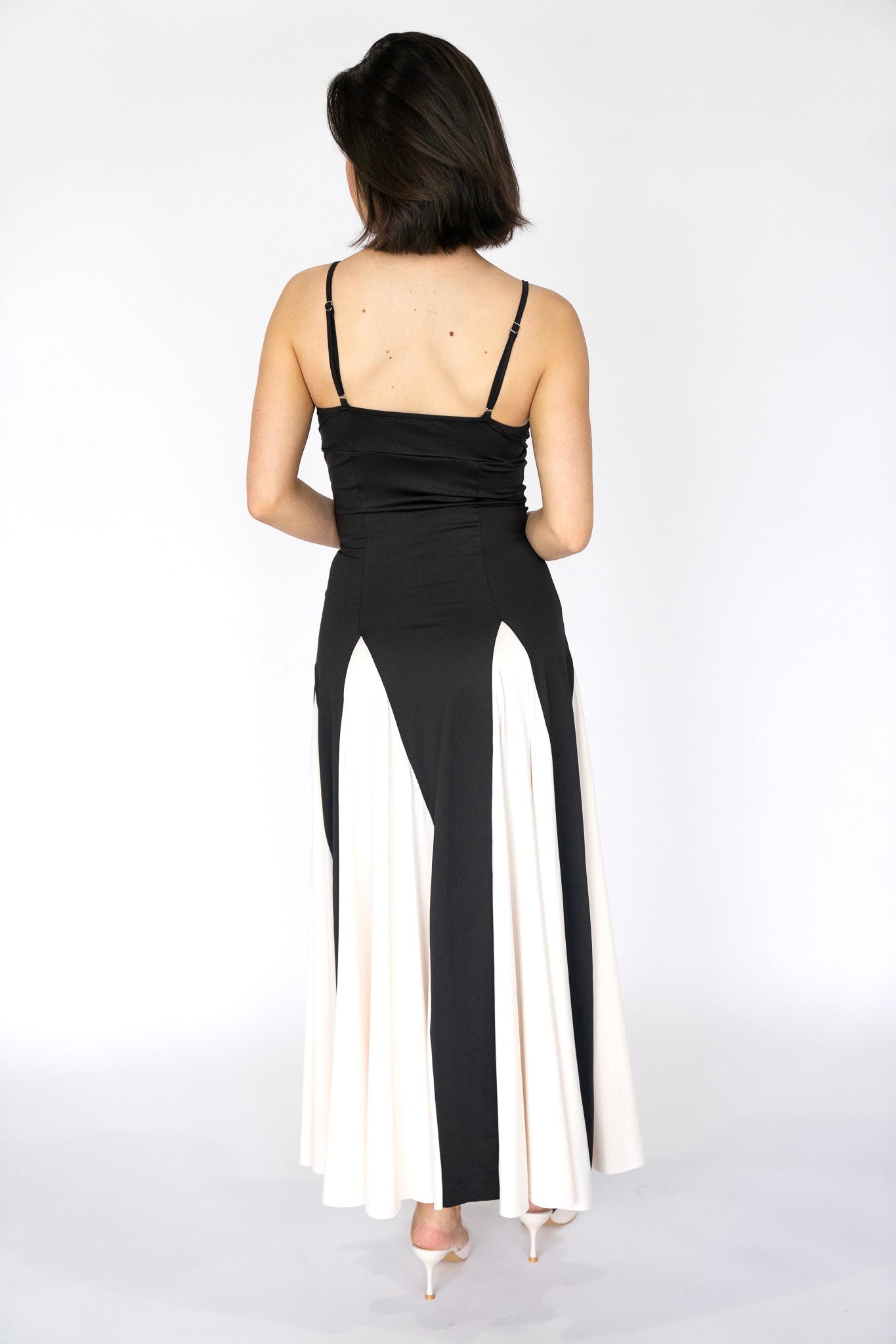 Noir Elegance Two-Tone Maxi Dress