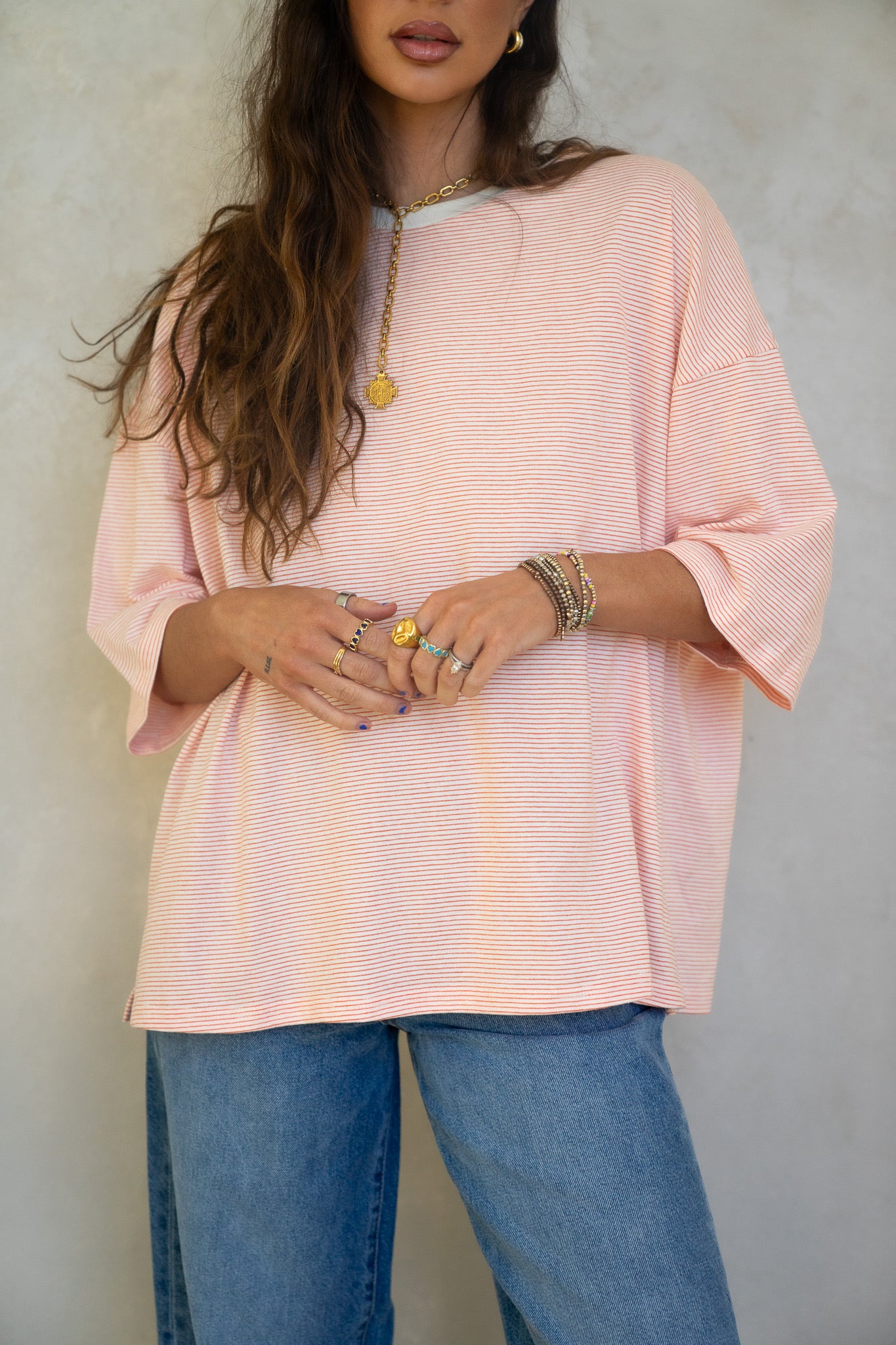 Oversized Orange Striped Boyfriend Tee