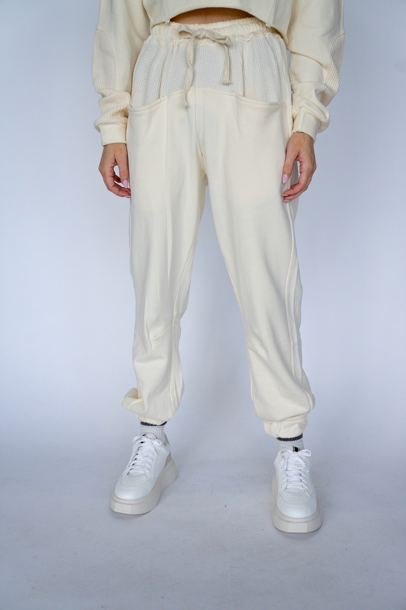 Cream Waffle Knit Joggers
