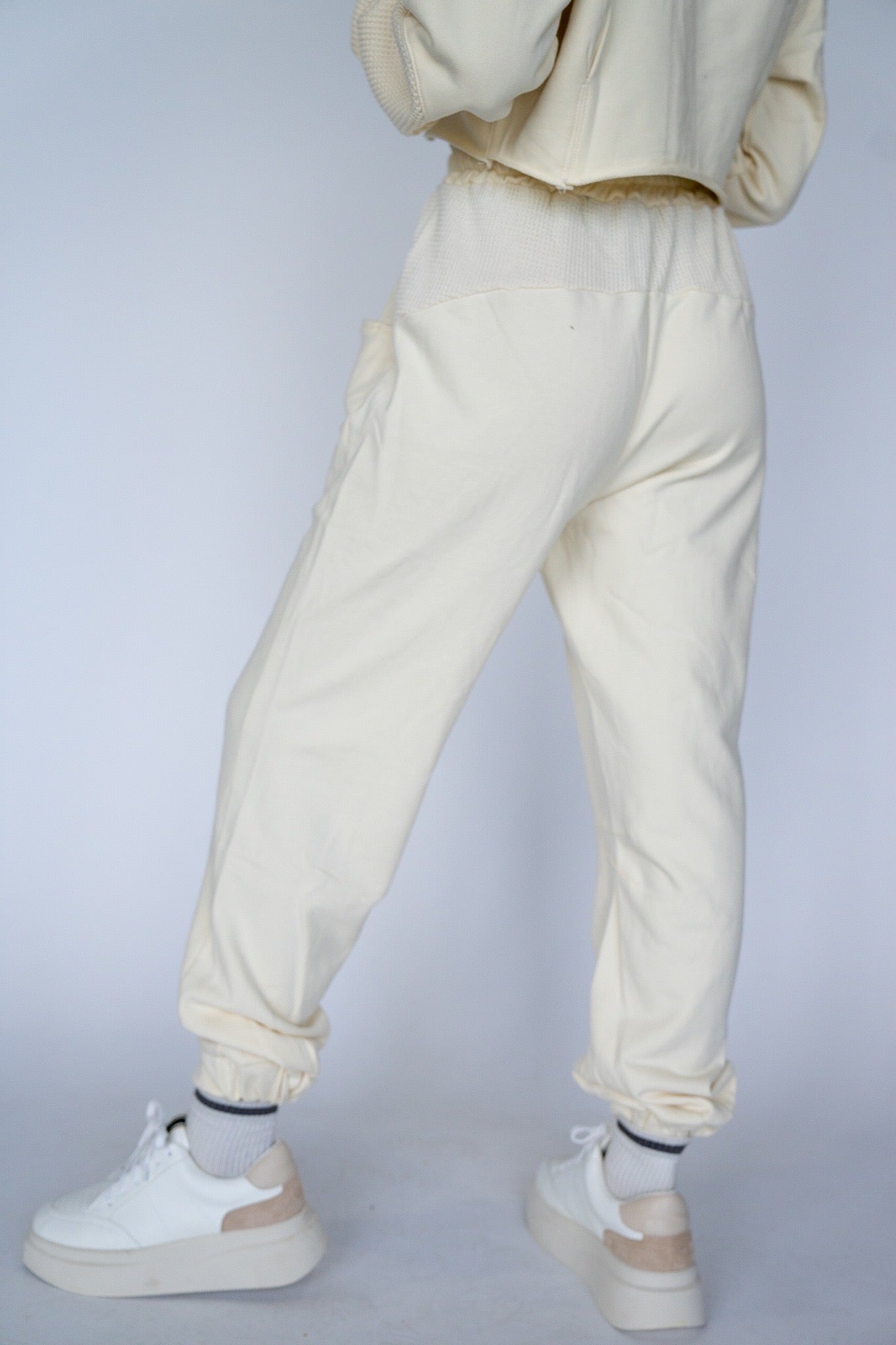 Cream Waffle Knit Joggers