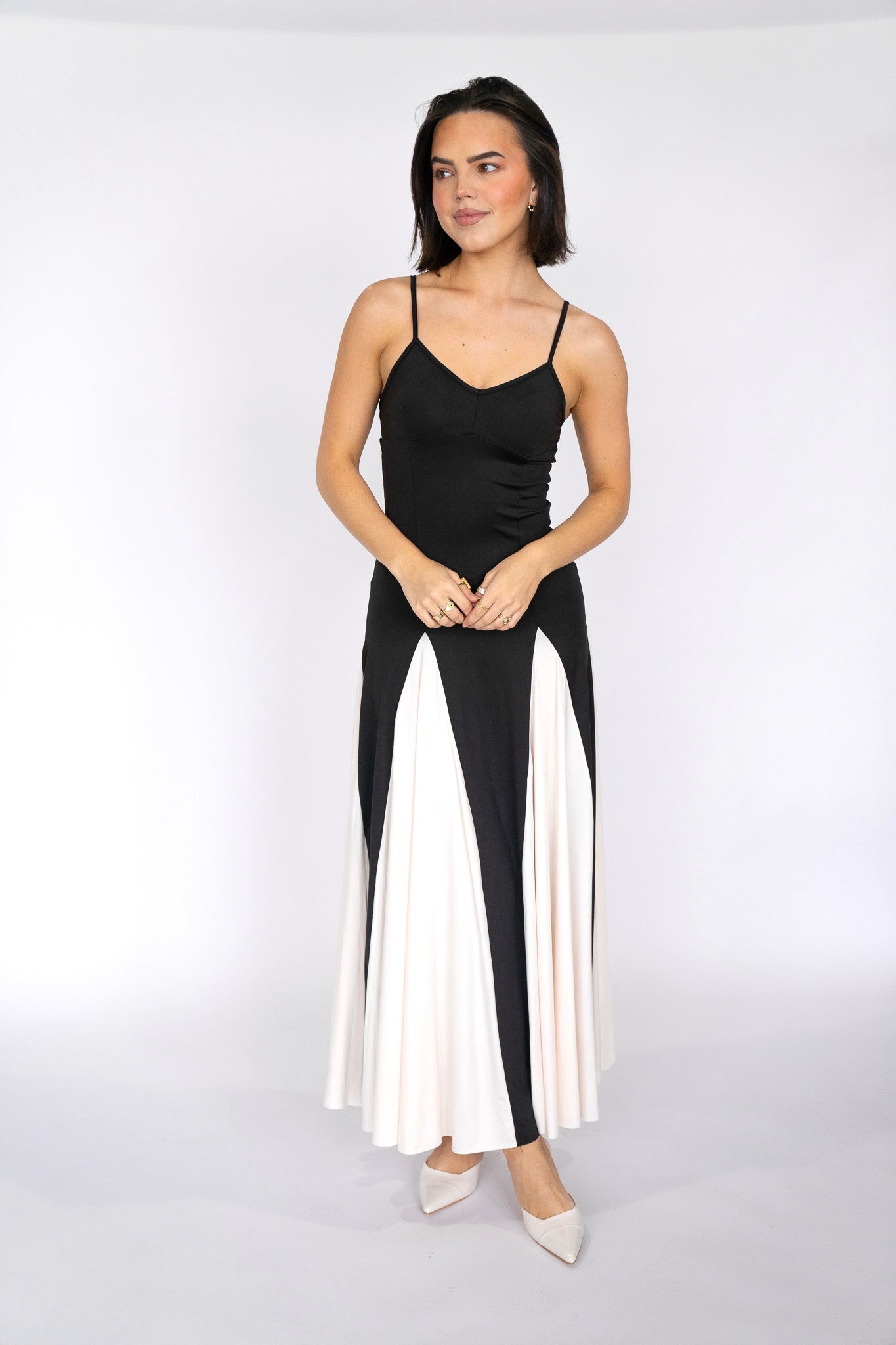 Noir Elegance Two-Tone Maxi Dress
