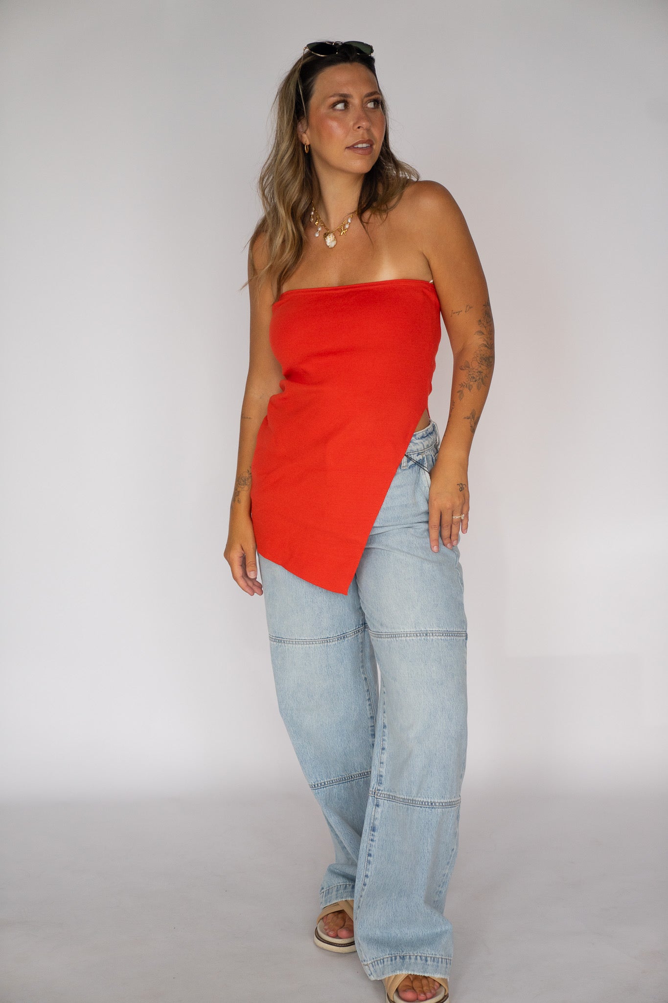 Asymmetrical Scarlet Top