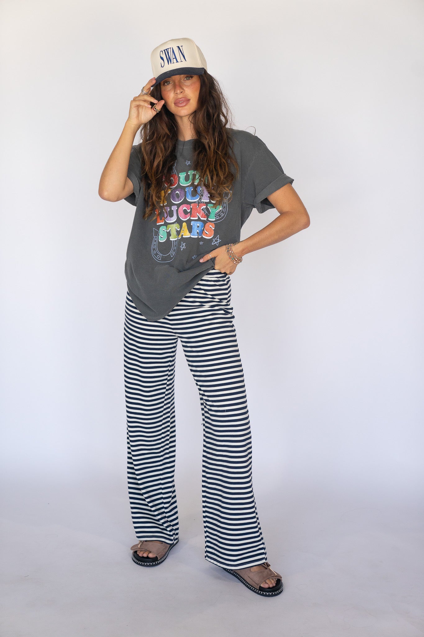Navy Striped Summer Pants