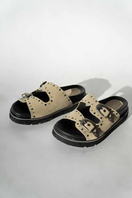 Western Buckle Slide Sandals (Multiple Colors)