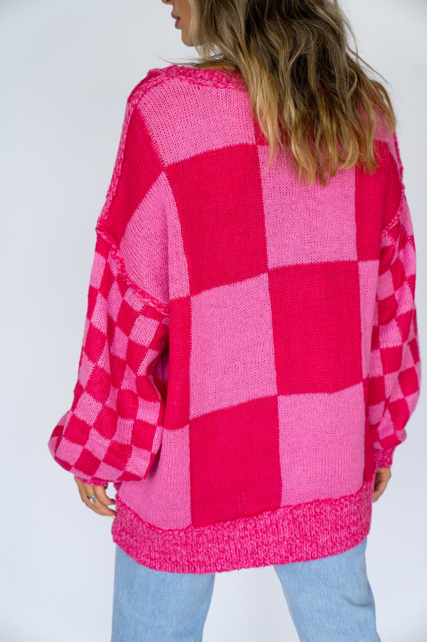 Oversized Checkered Knit Sweater