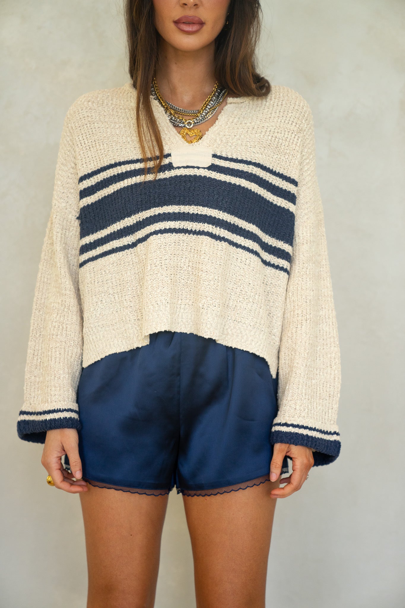 Navy Stripe Patch Sweater