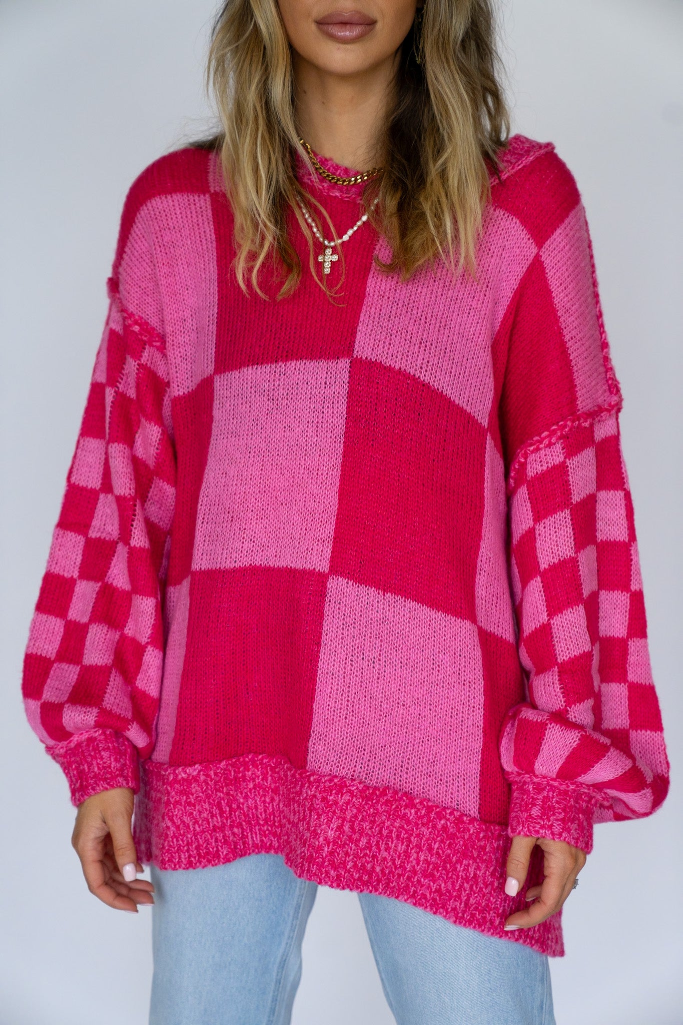 Oversized Checkered Knit Sweater