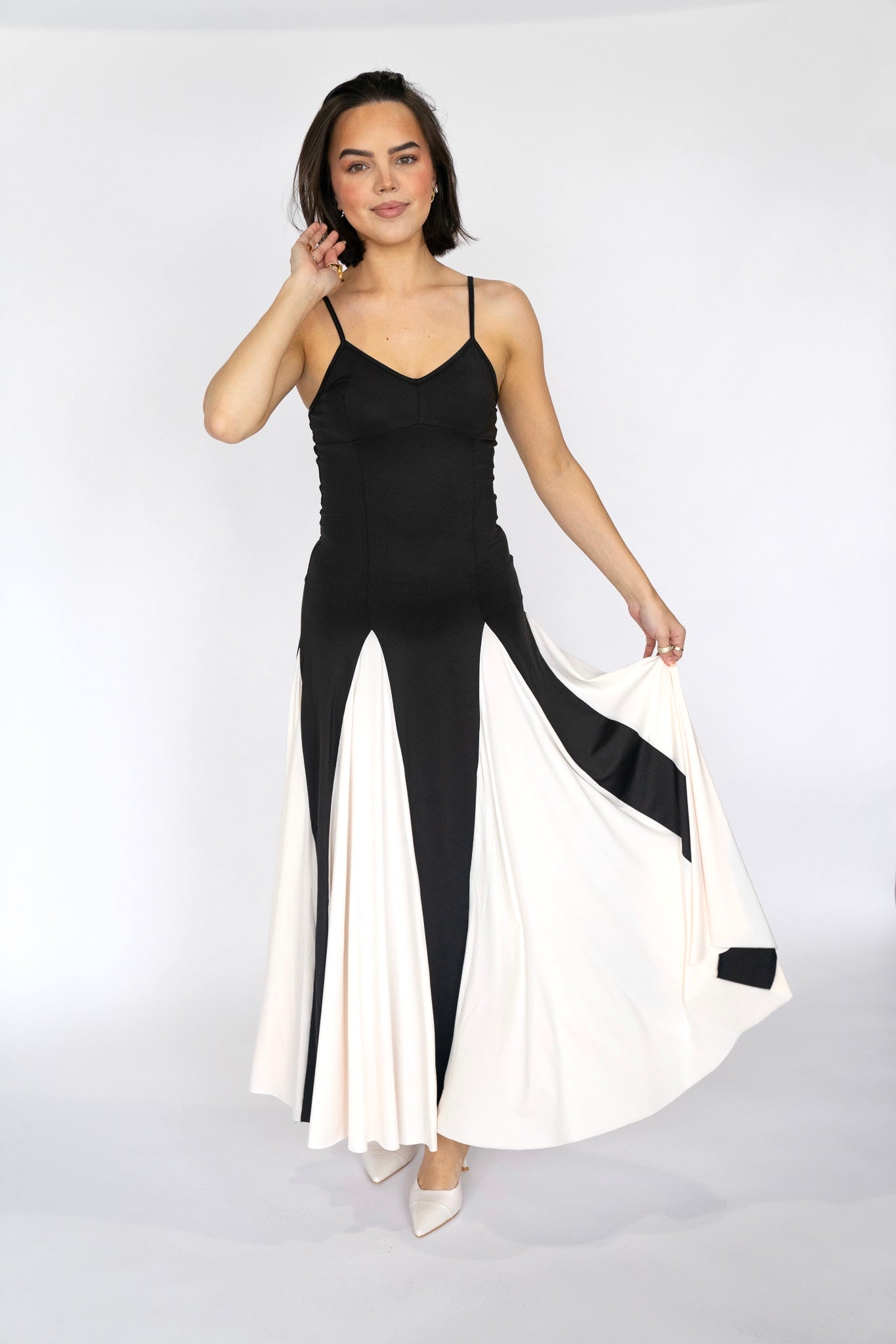 Noir Elegance Two-Tone Maxi Dress
