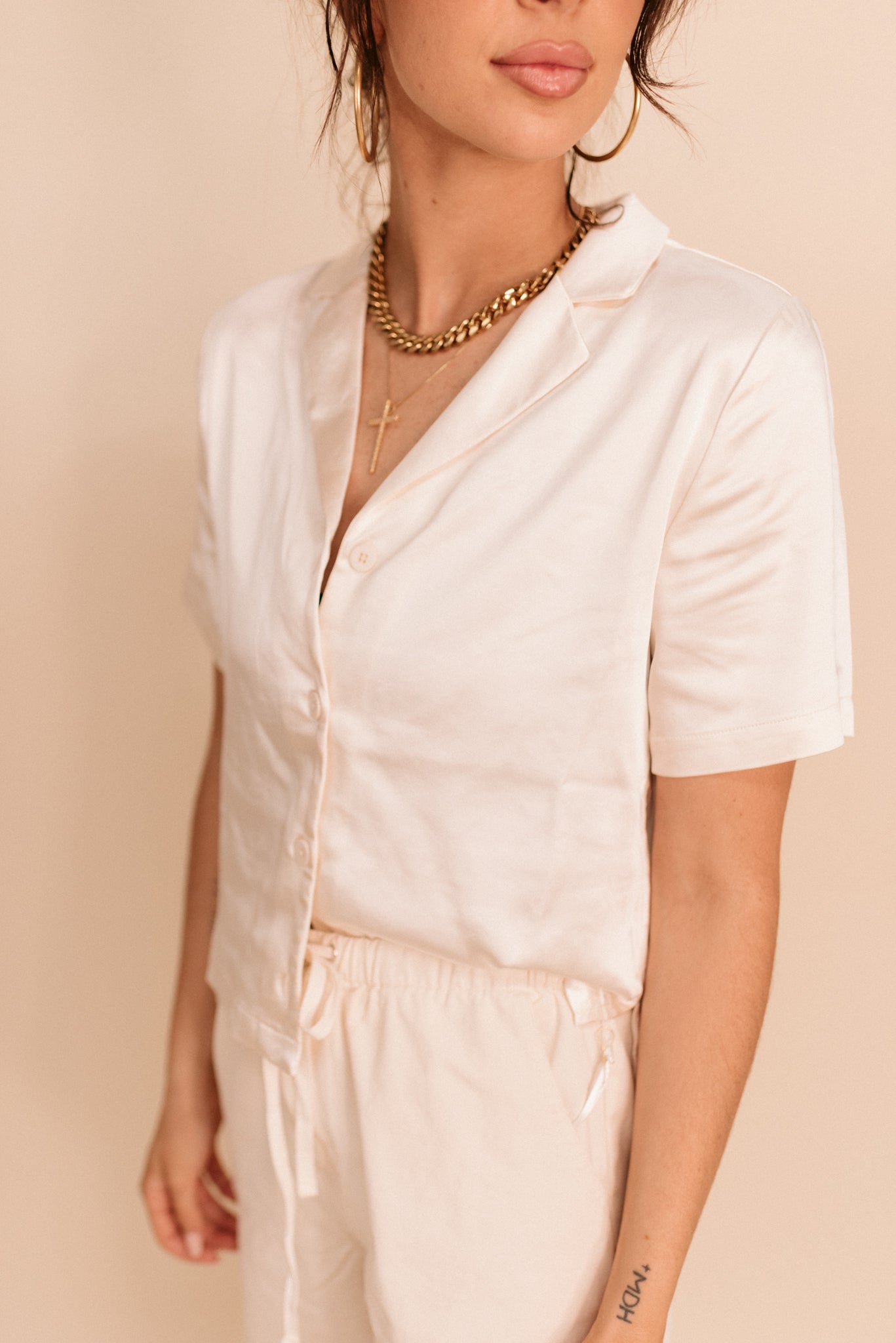 Cream Satin Button Down
