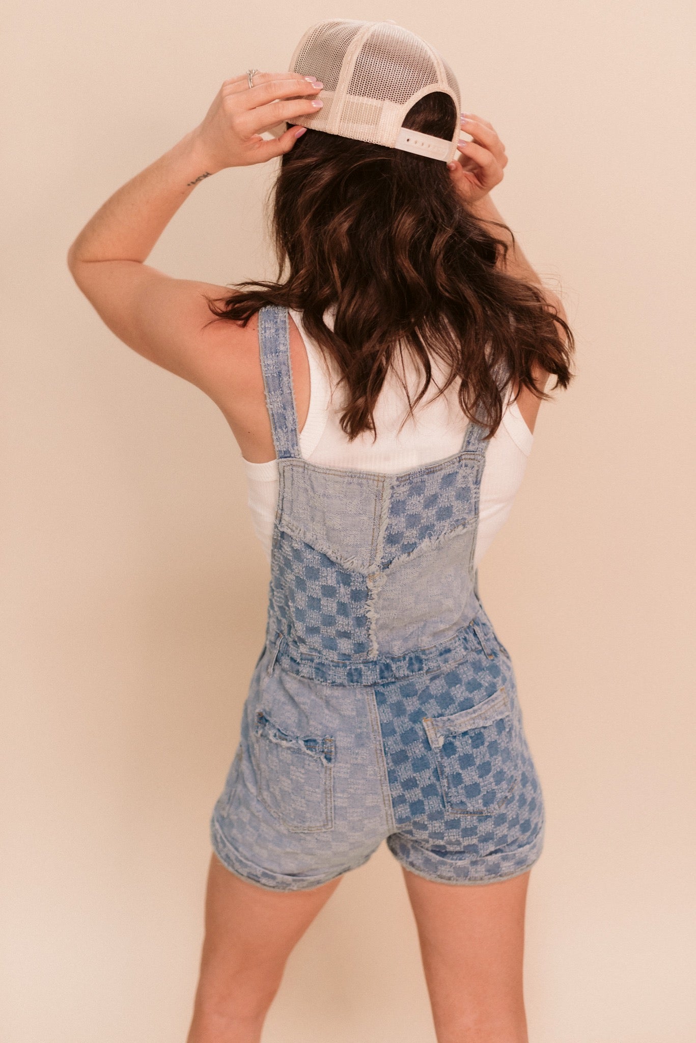 Checkered Denim Overalls