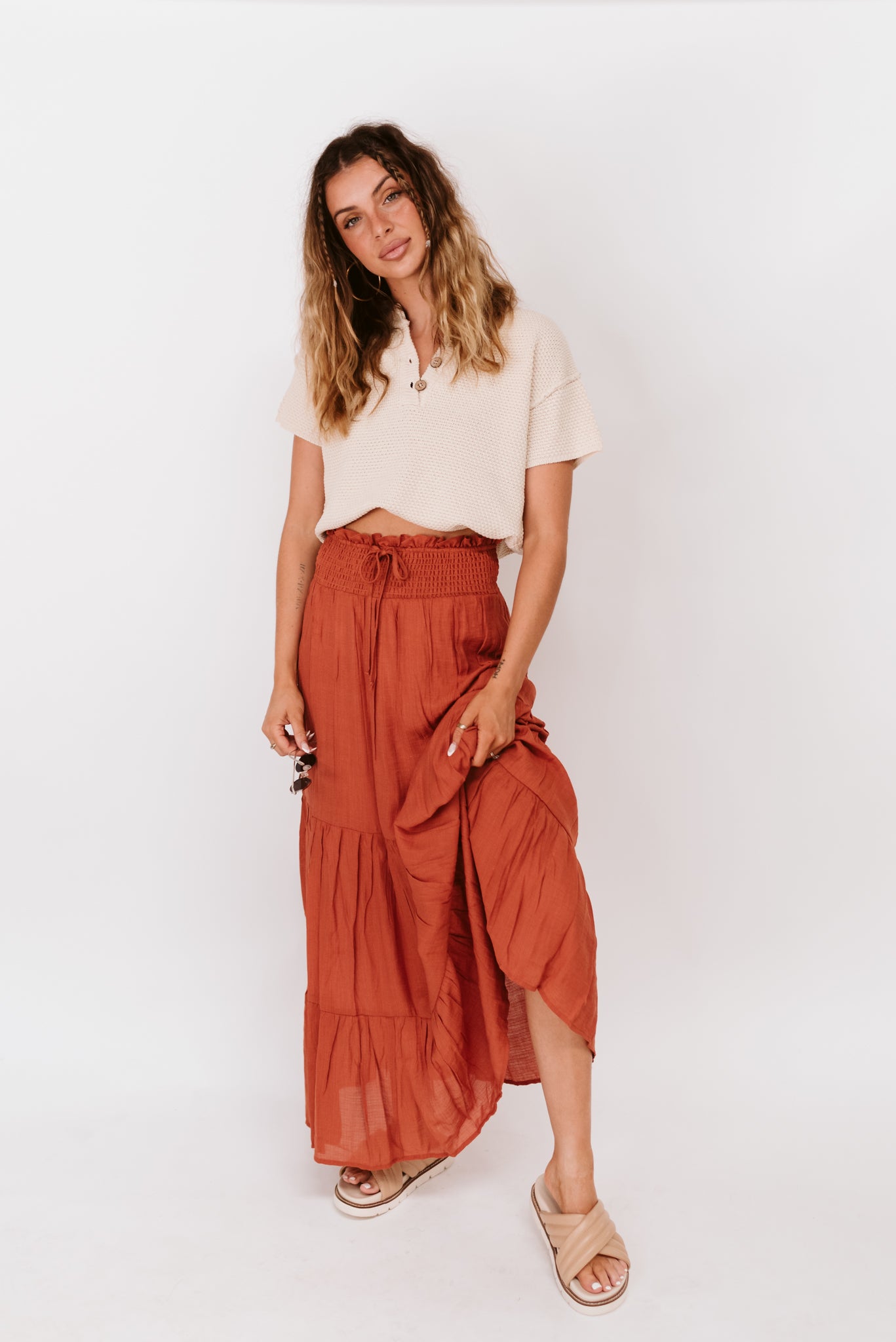 Smocked Waist Maxi Skirt