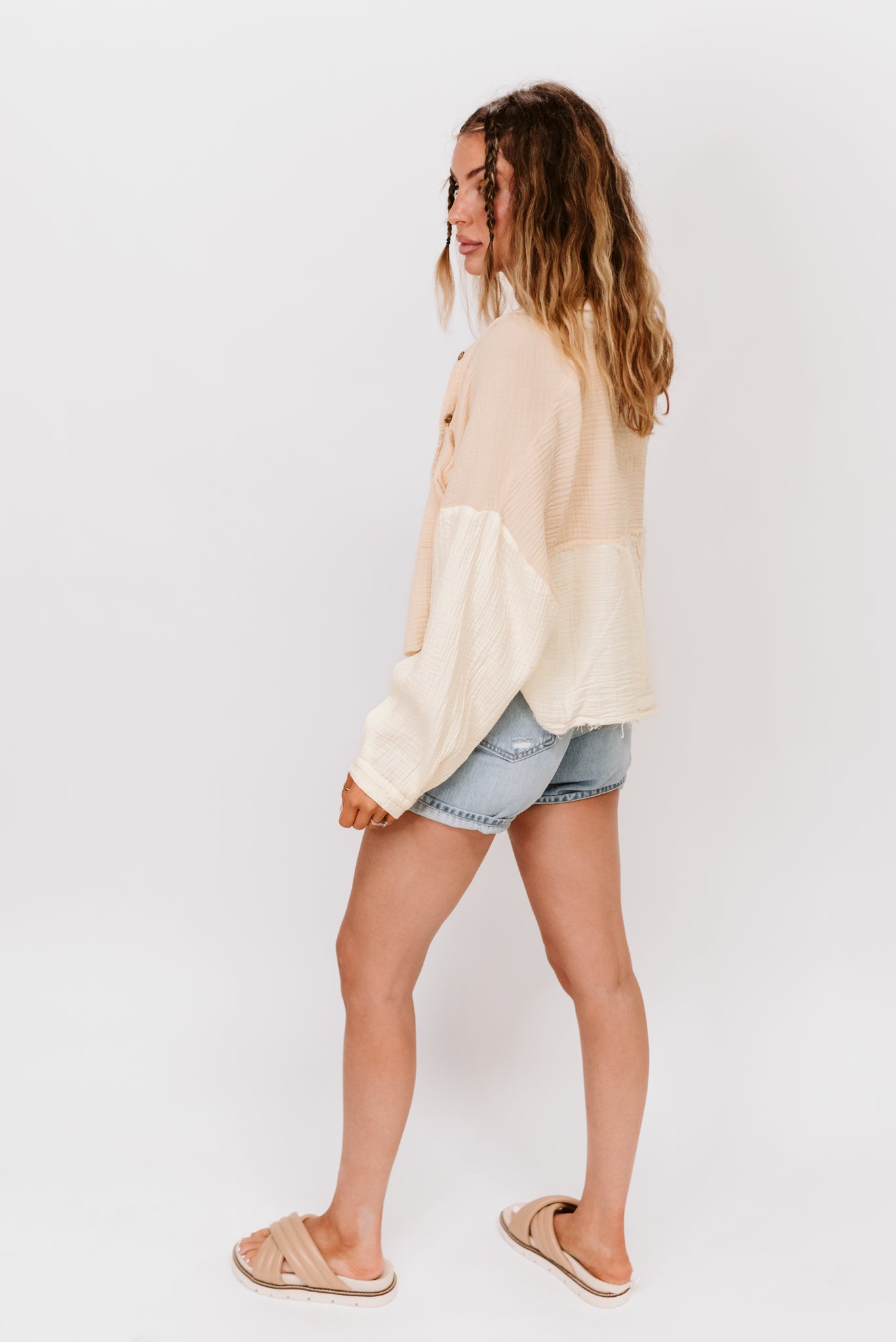 Gauze Colorblock Button Up (Multiple Colors)
