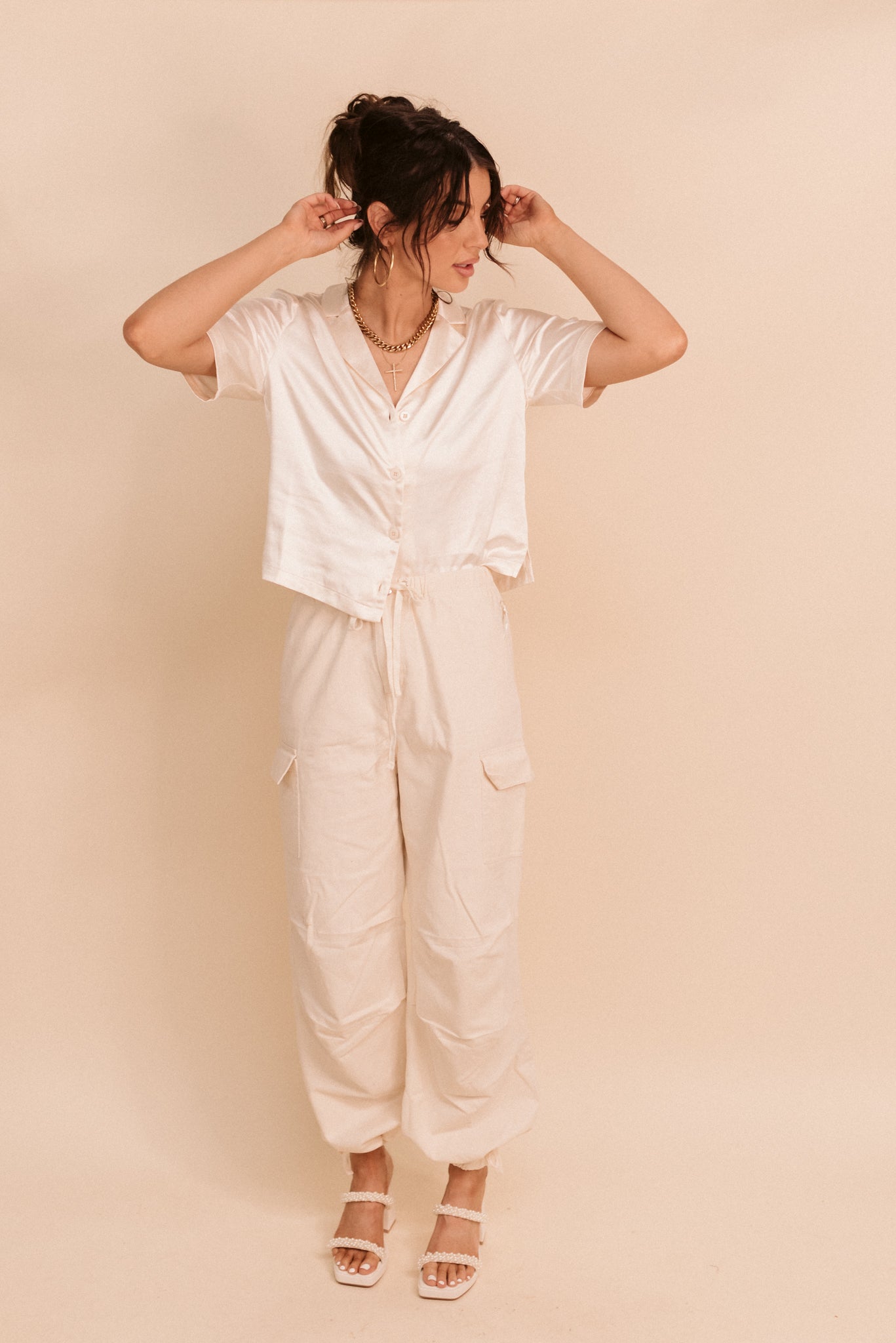 Cream Satin Button Down