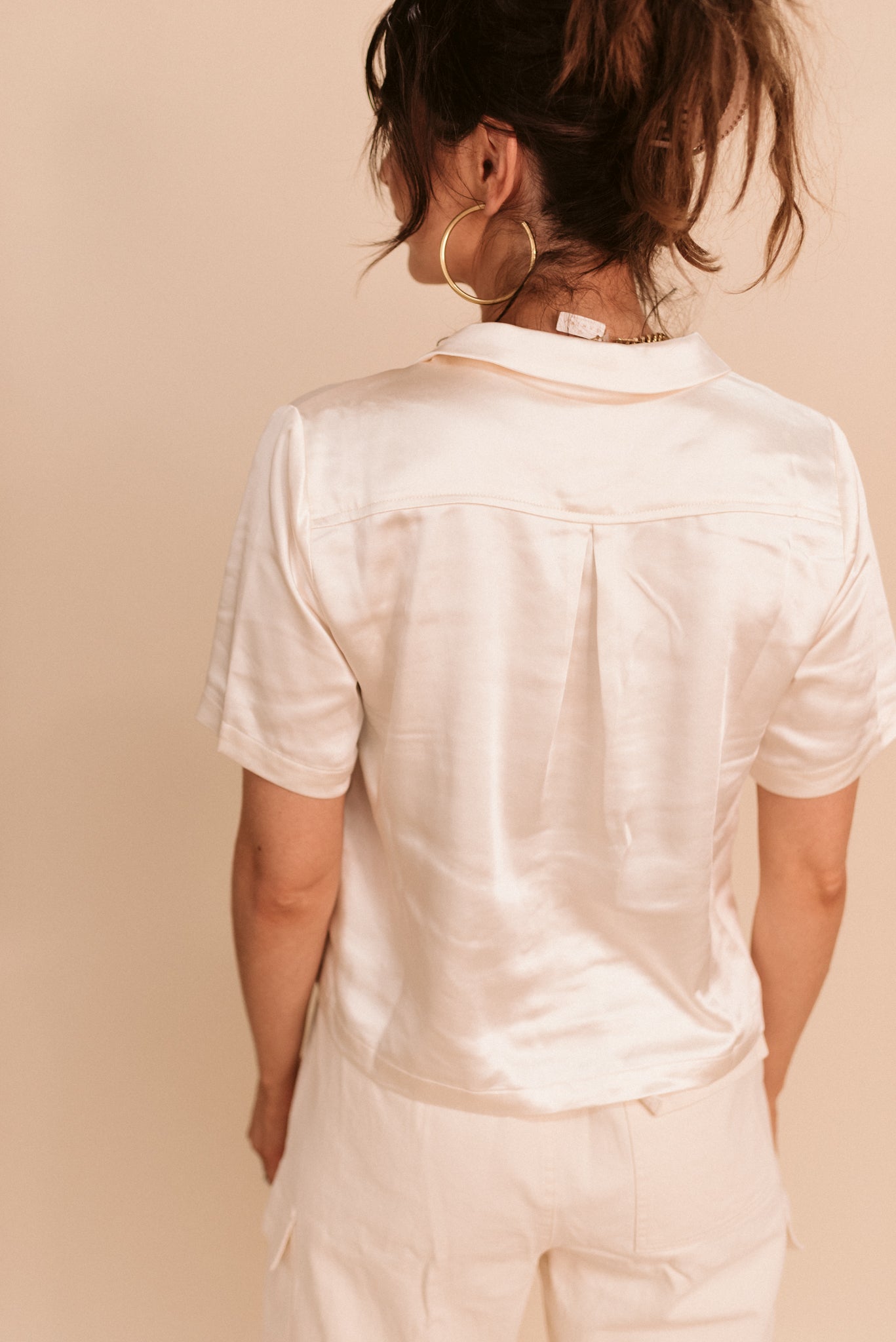 Cream Satin Button Down