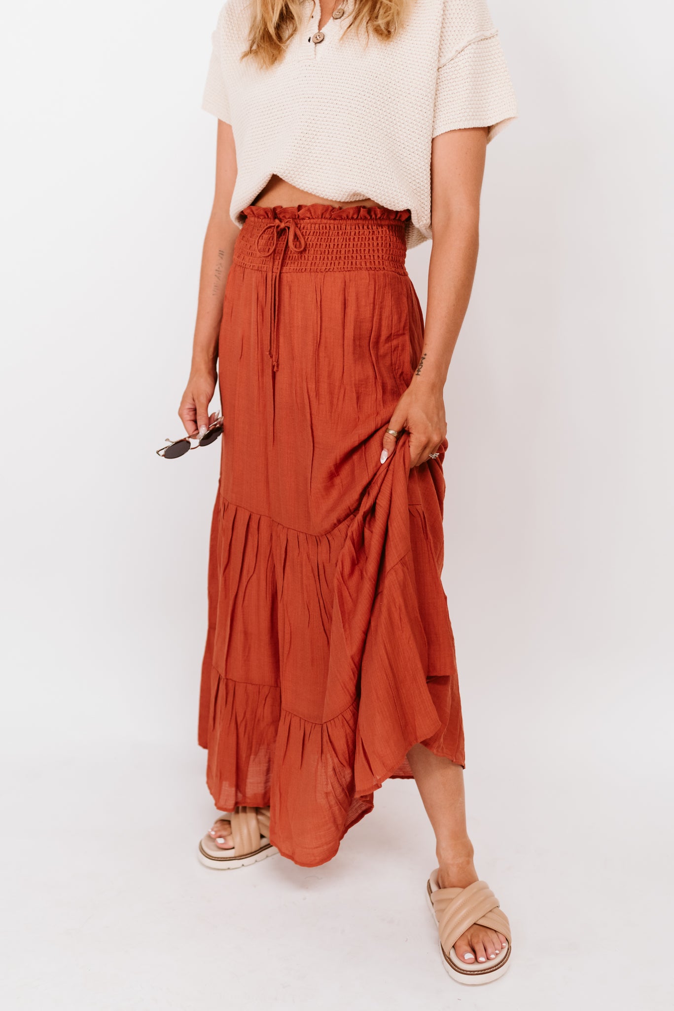 Smocked Waist Maxi Skirt