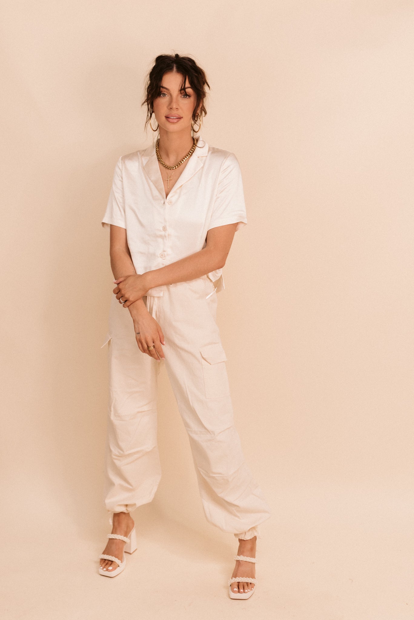 Cream Satin Button Down