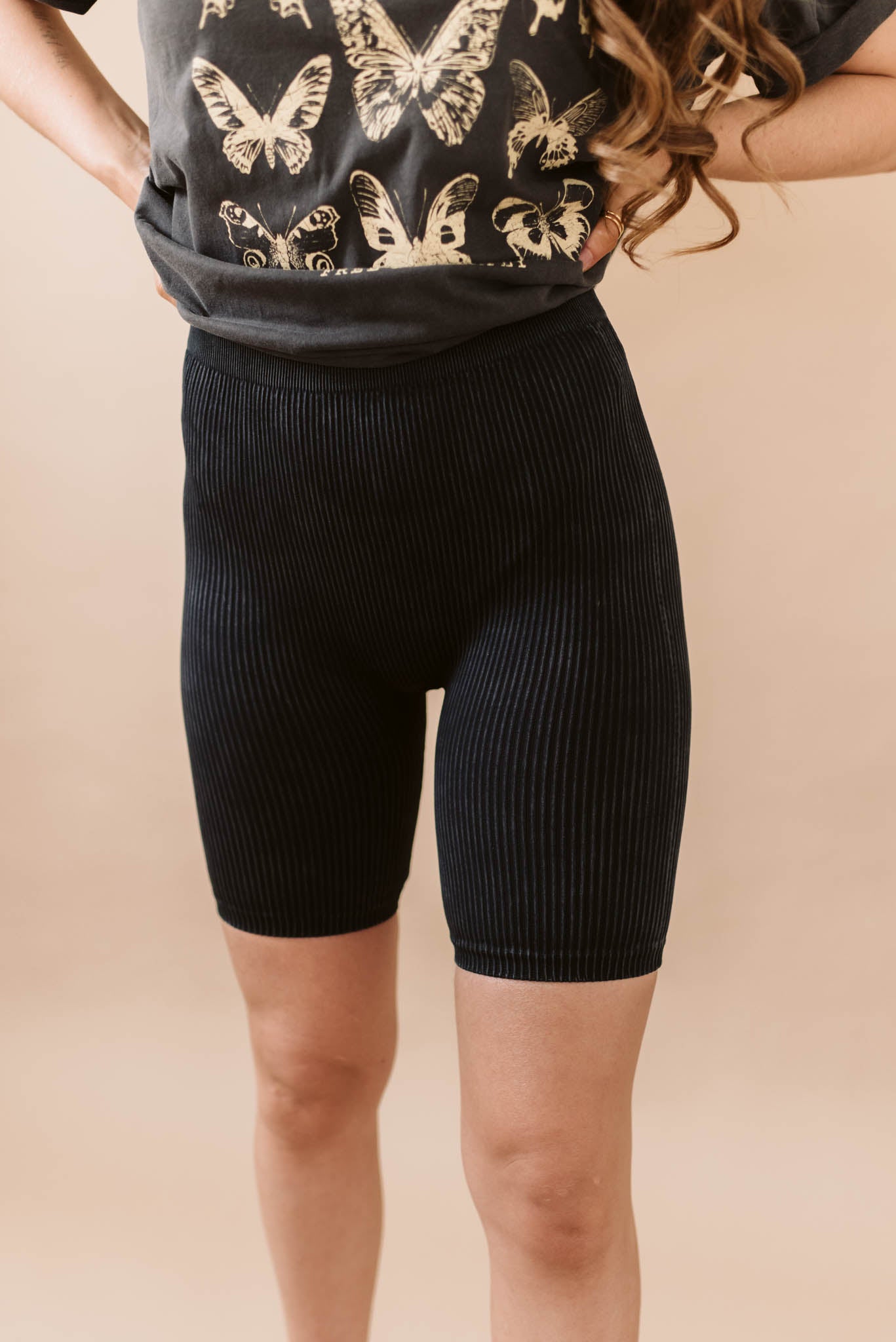 Charcoal Ribbed Biker Shorts