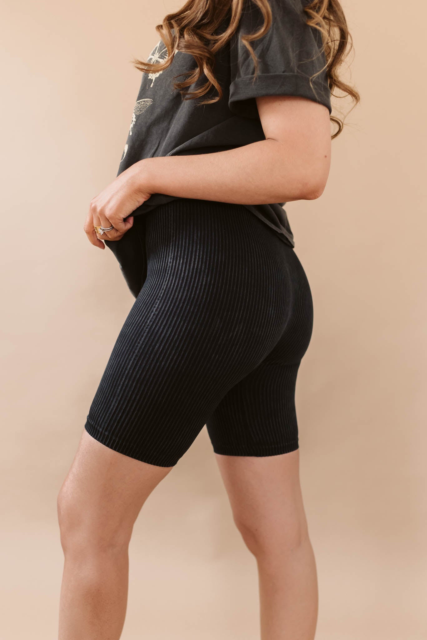 Charcoal Ribbed Biker Shorts