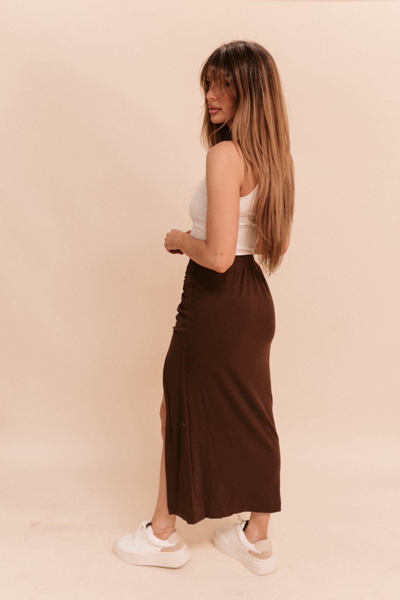 Chocolate Cutout Midi Skirt