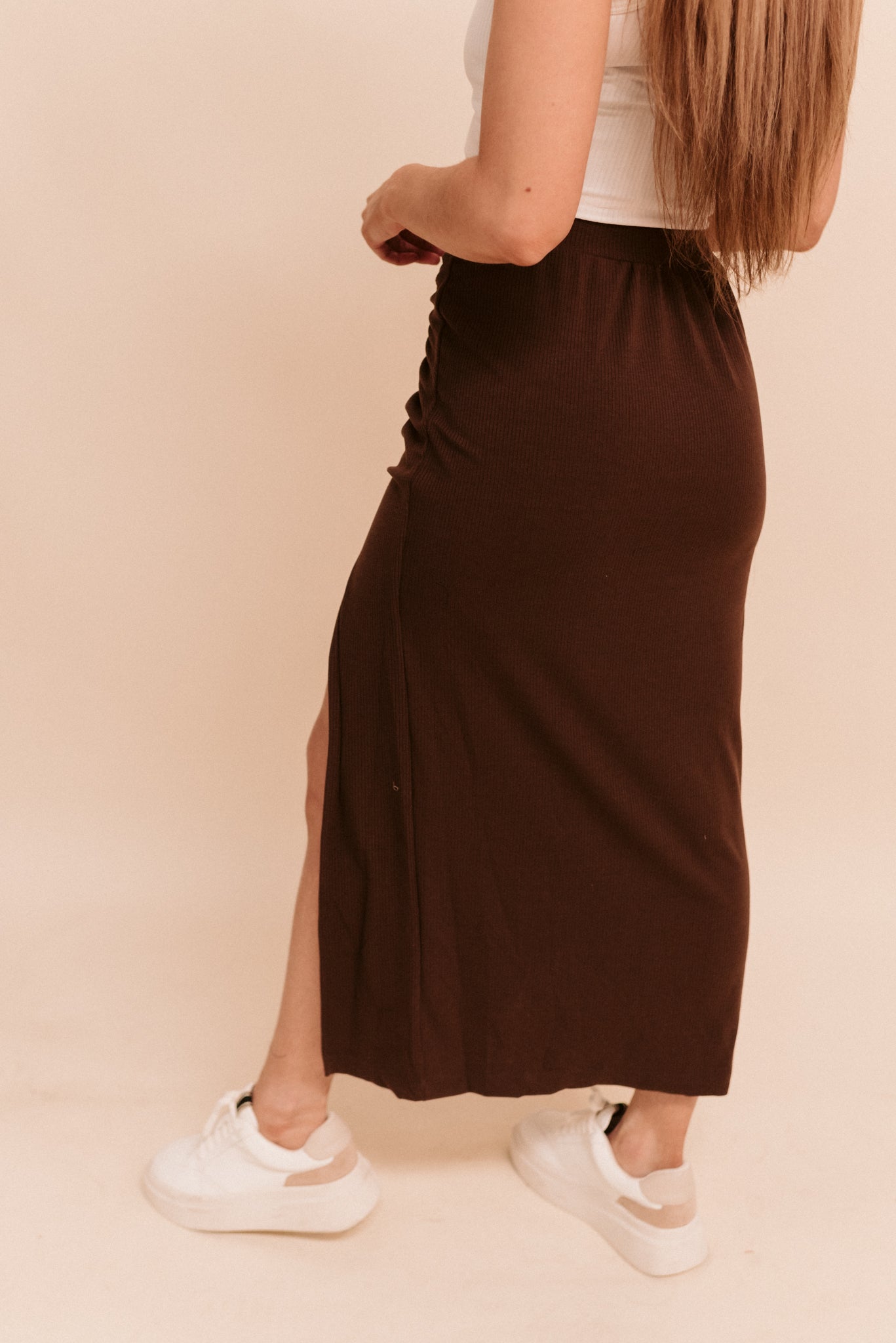 Chocolate Cutout Midi Skirt