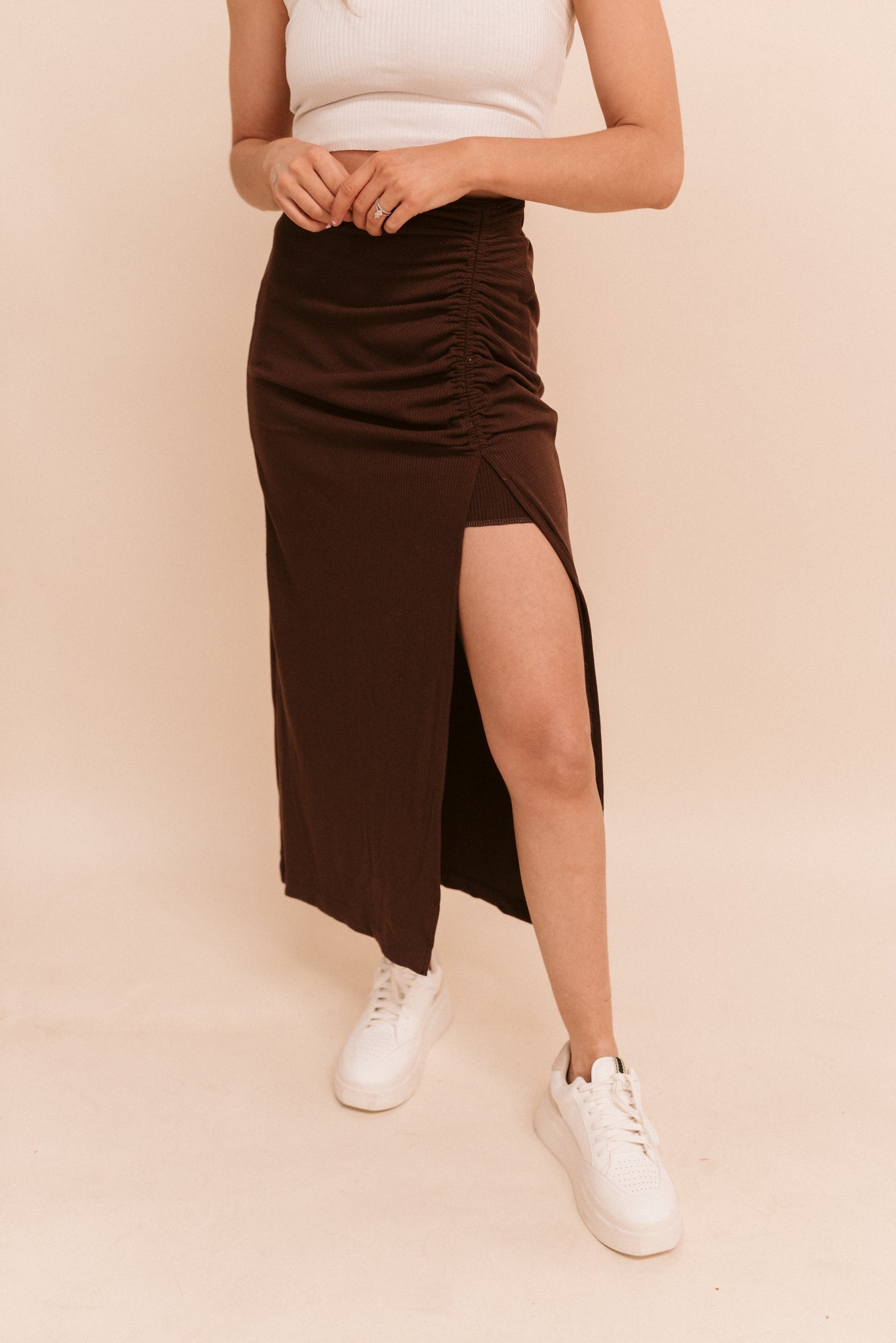 Chocolate Cutout Midi Skirt
