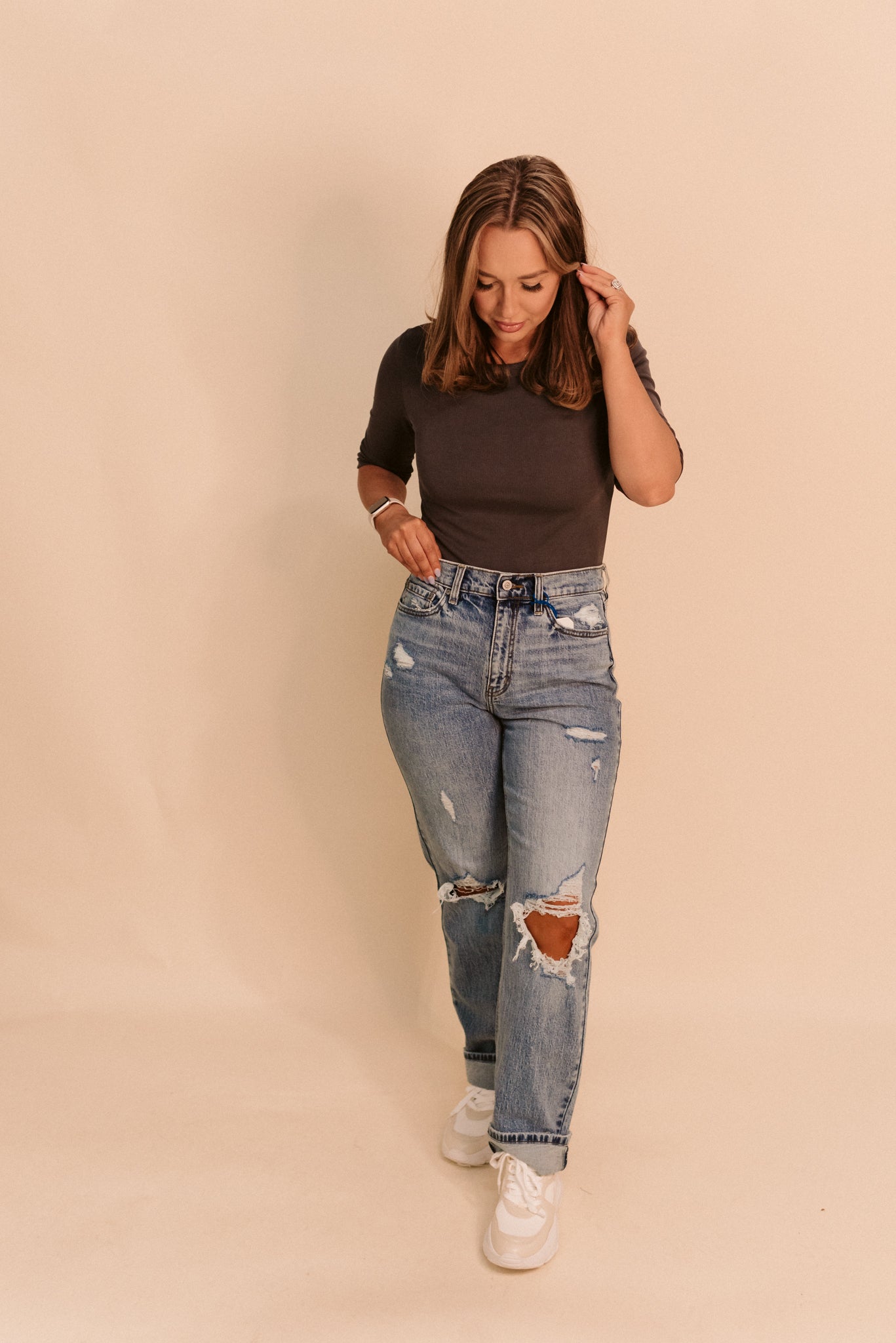 Half-Sleeved Ribbed Top (Multiple Colors)