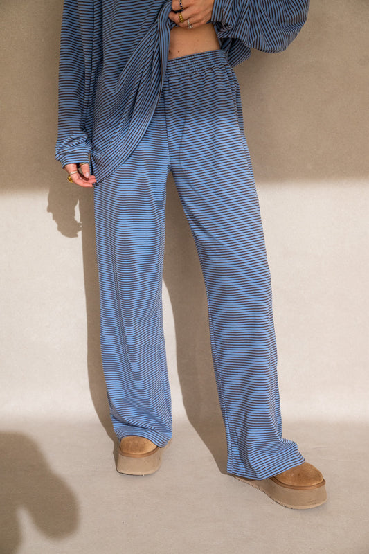 Katy Striped Pants: Blue/Brown