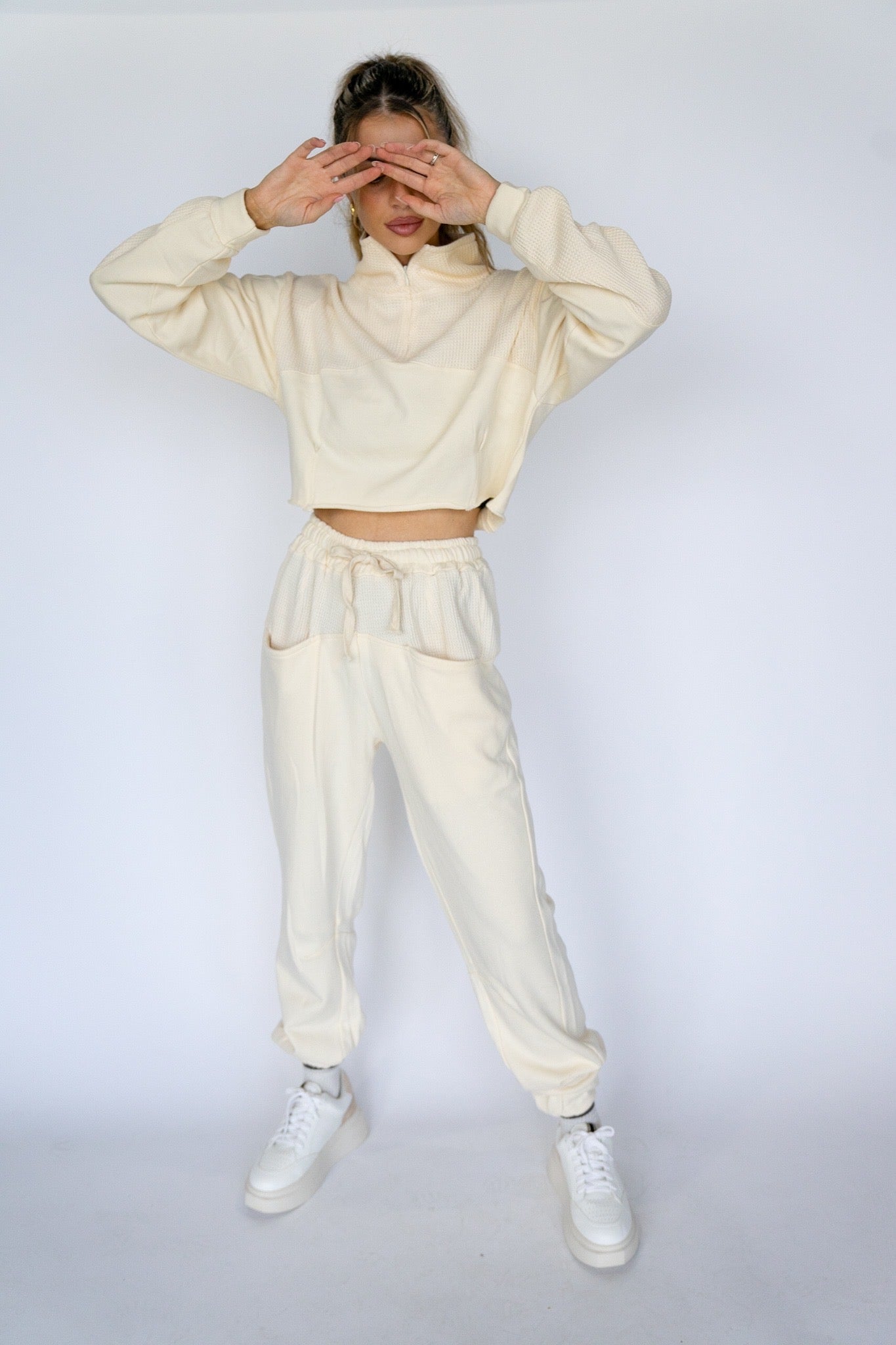 Cream Waffle Knit Pullover