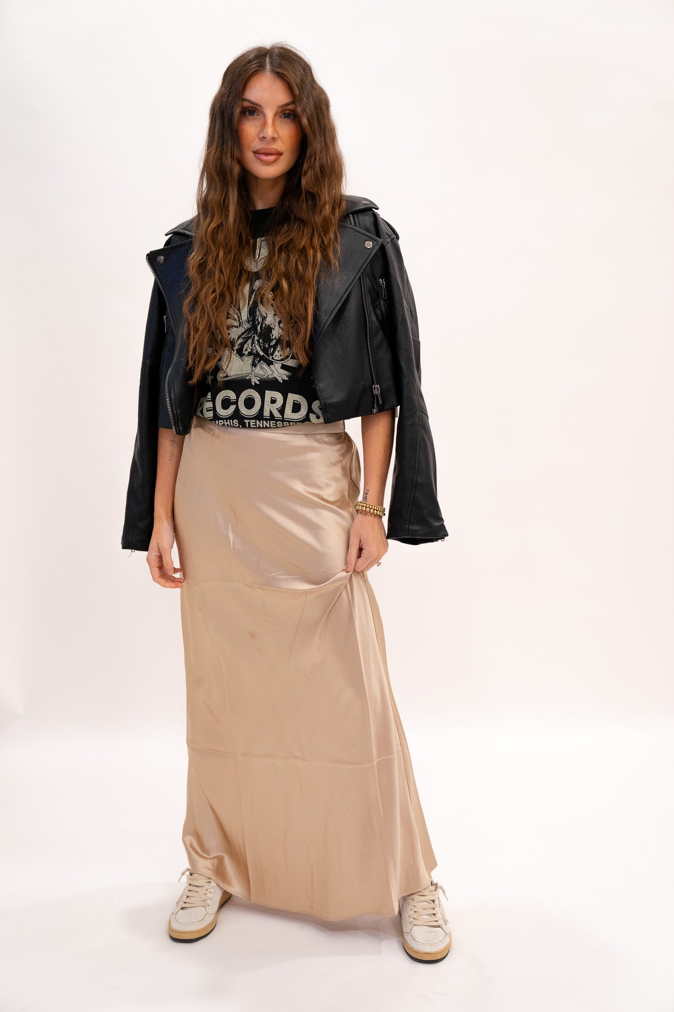 Stretch Waist Satin Skirt (Multiple Colors)