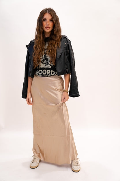 Stretch Waist Satin Skirt (Multiple Colors)