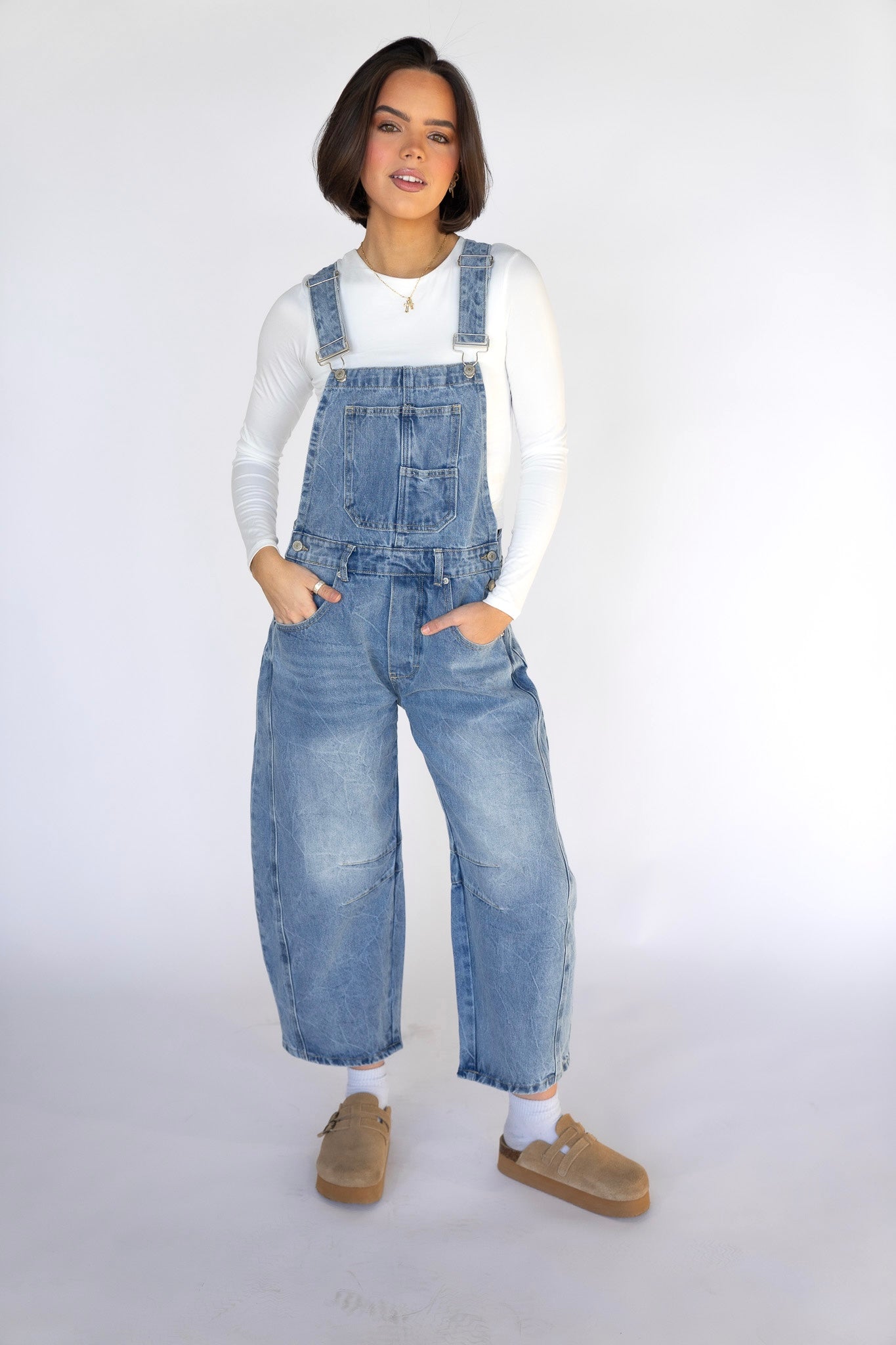 Denim Barrel Overalls