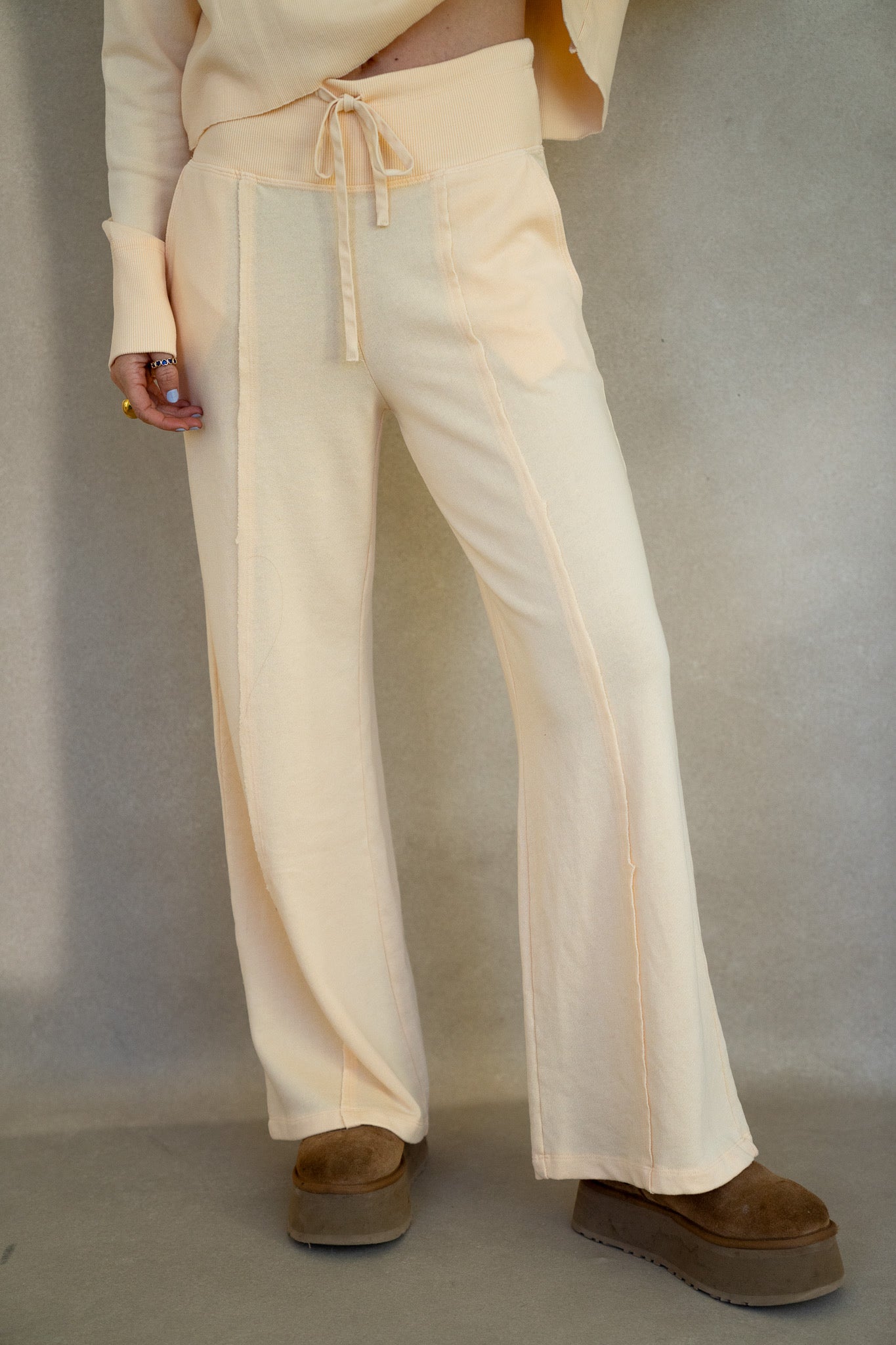 Terry Ribbed Raw Hem Pants (Multiple Colors)