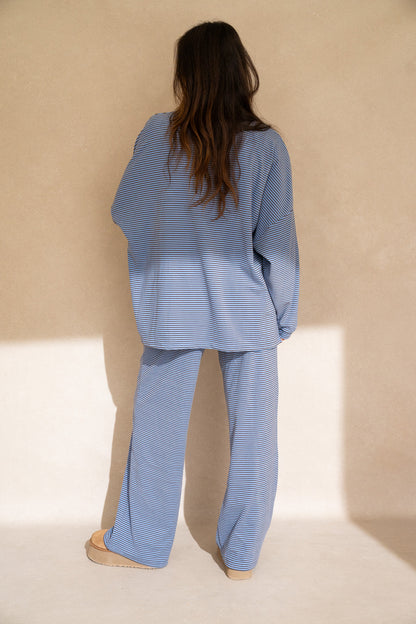 Katy Striped Pants: Blue/Brown