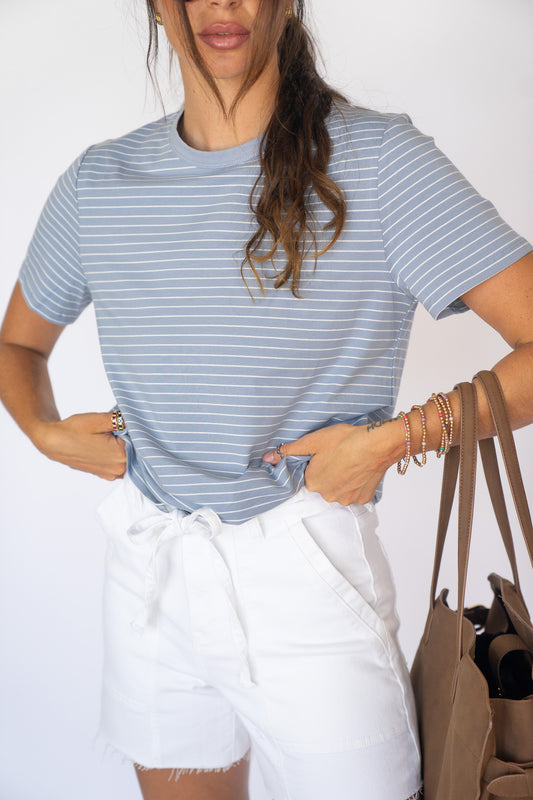Dusty Blue Pin Stripe Tee