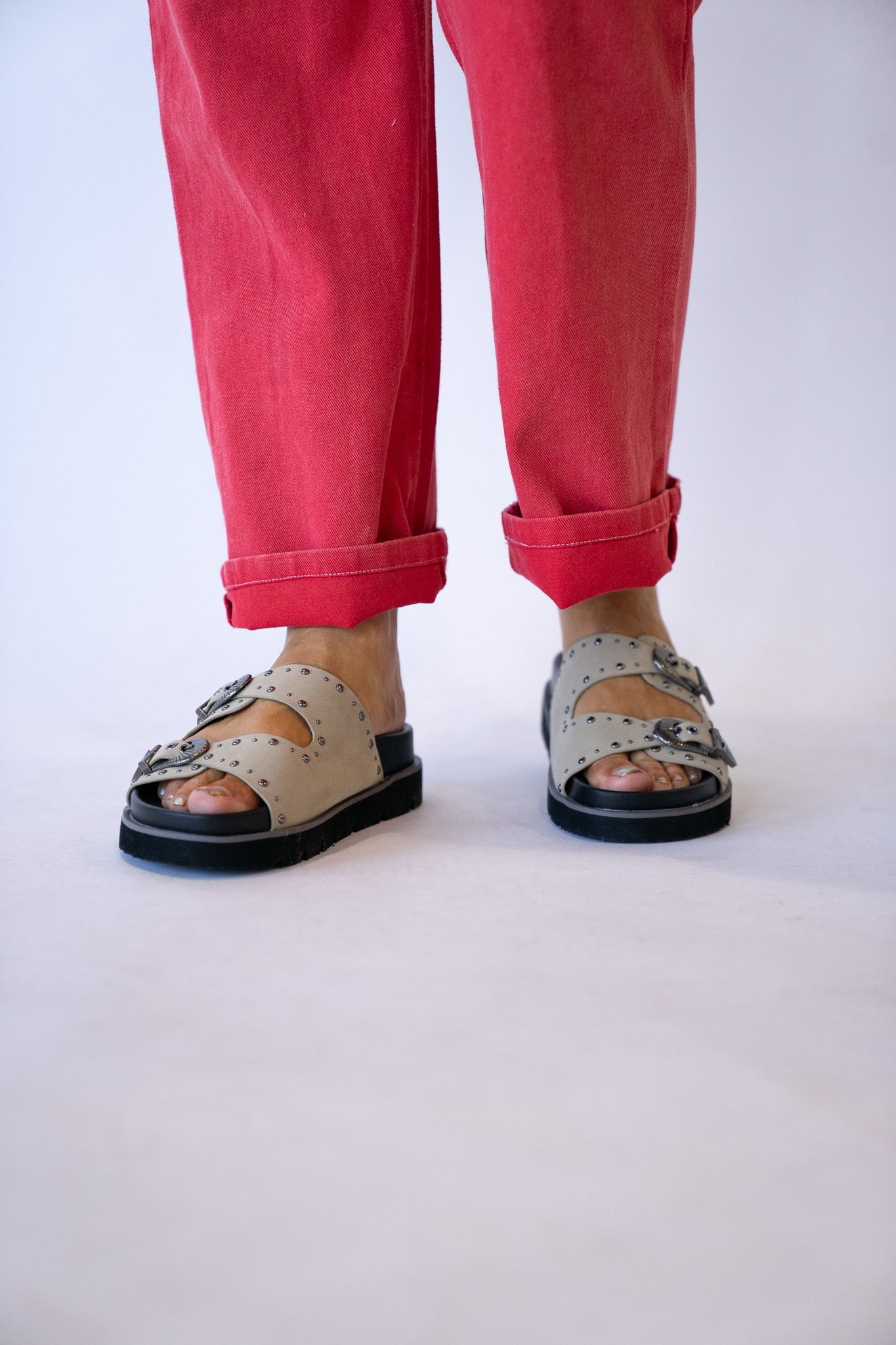 Western Buckle Slide Sandals (Multiple Colors)