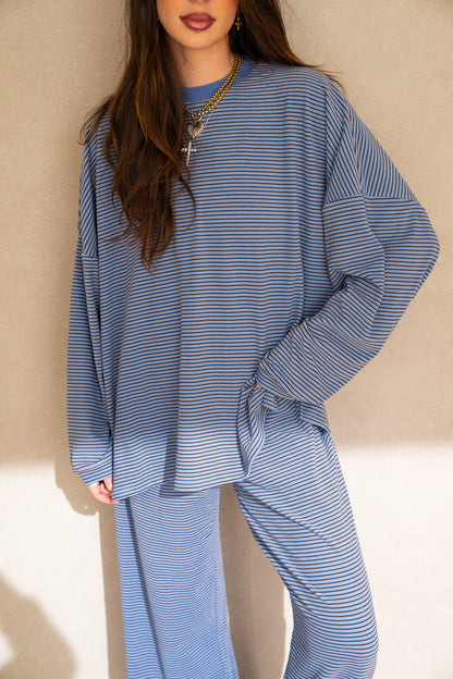 Katy Striped Top: Blue/Brown