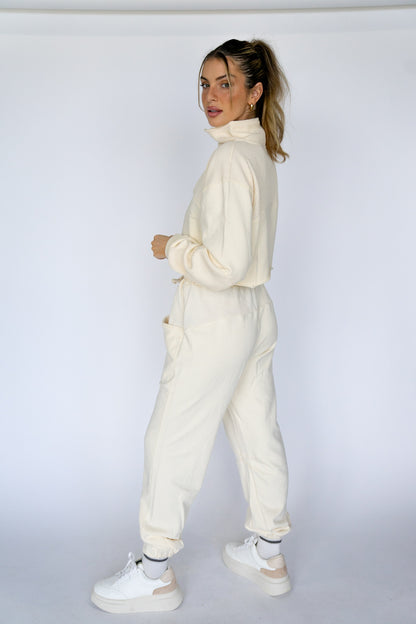 Cream Waffle Knit Joggers