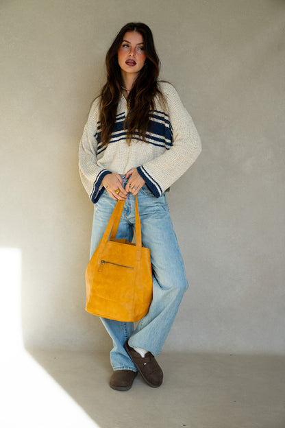 Navy Stripe Patch Sweater