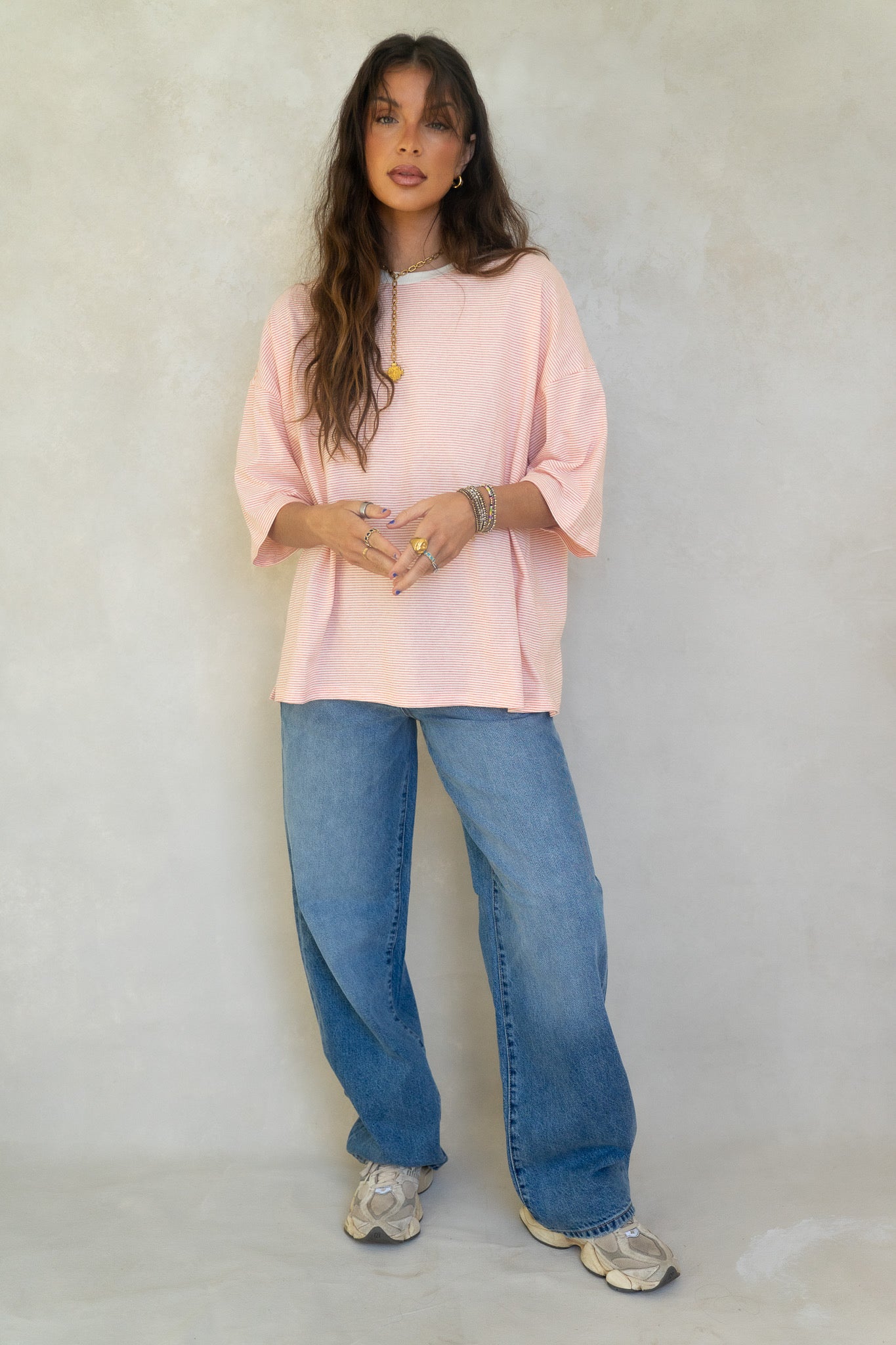 Oversized Orange Striped Boyfriend Tee