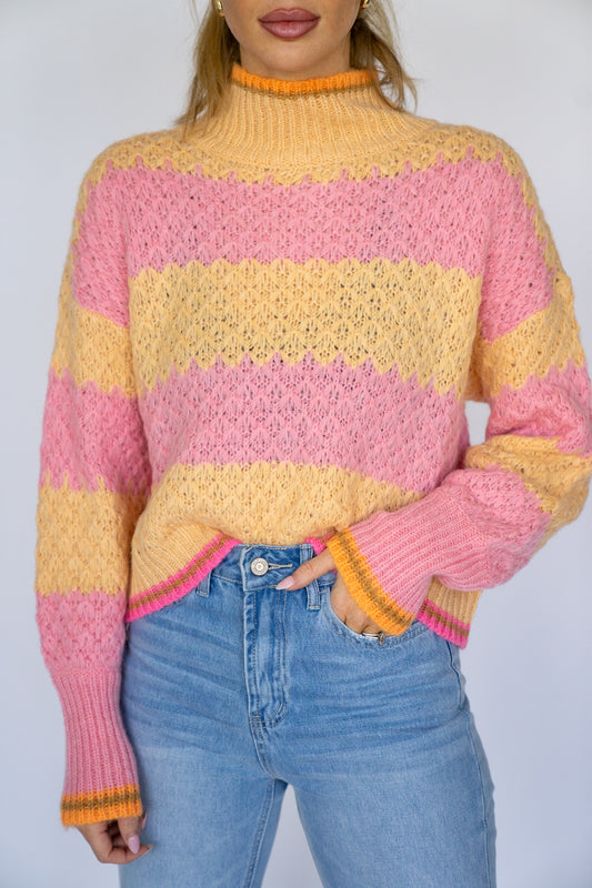 Multi Stripe High Neck Sweater